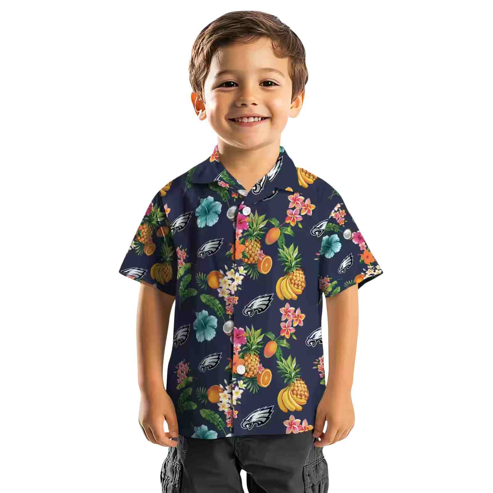 philadelphia eagles hibiscus and fruit navy blue hawaiian shirt top rated