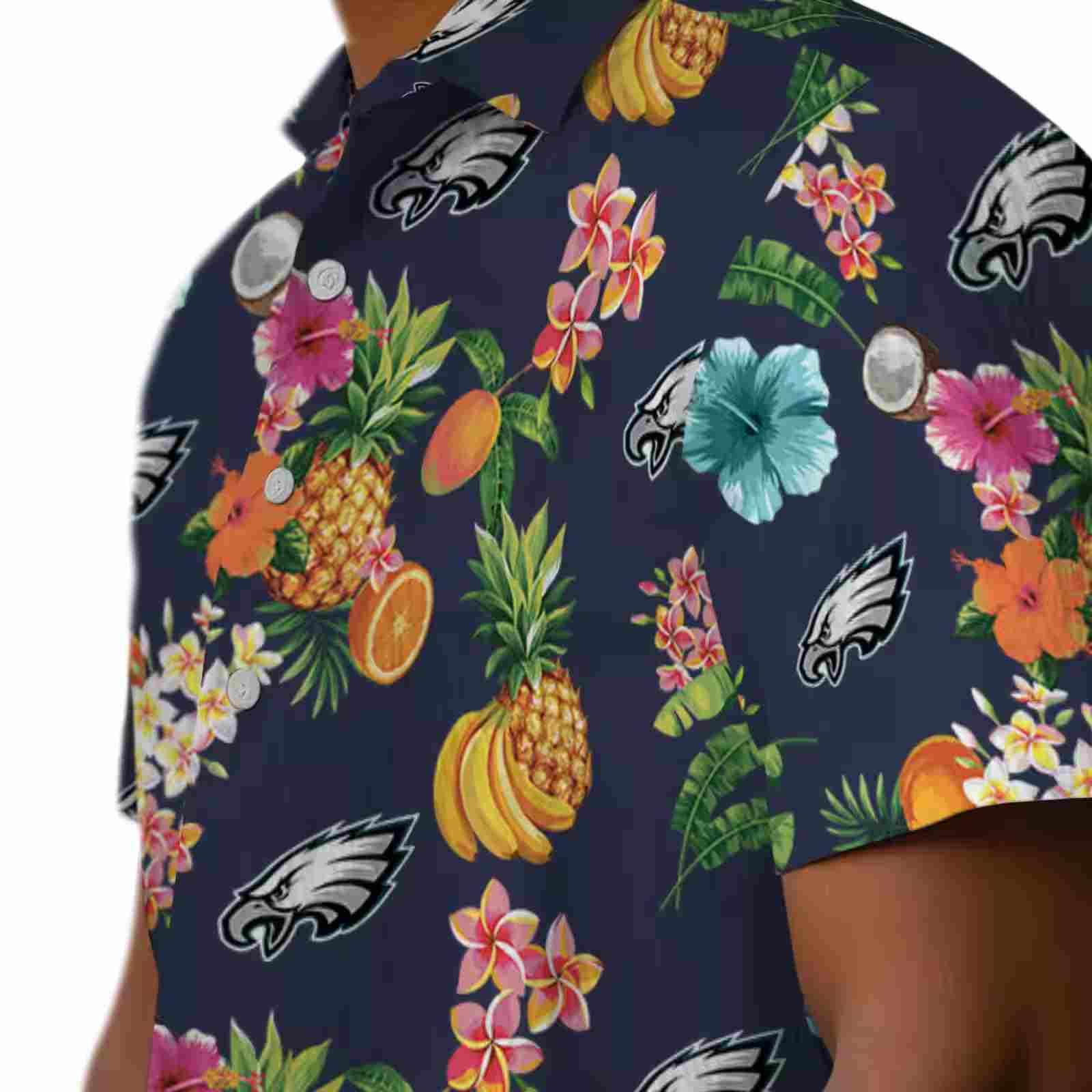 philadelphia eagles hibiscus and fruit navy blue hawaiian shirt trendy