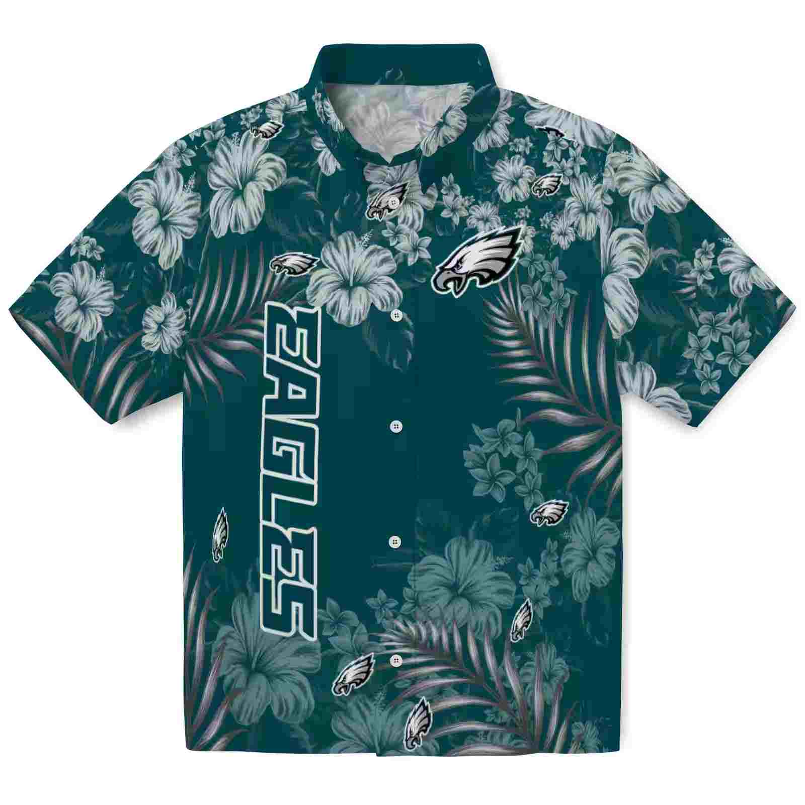 Philadelphia Eagles Hibiscus Print Green Hawaiian Shirt