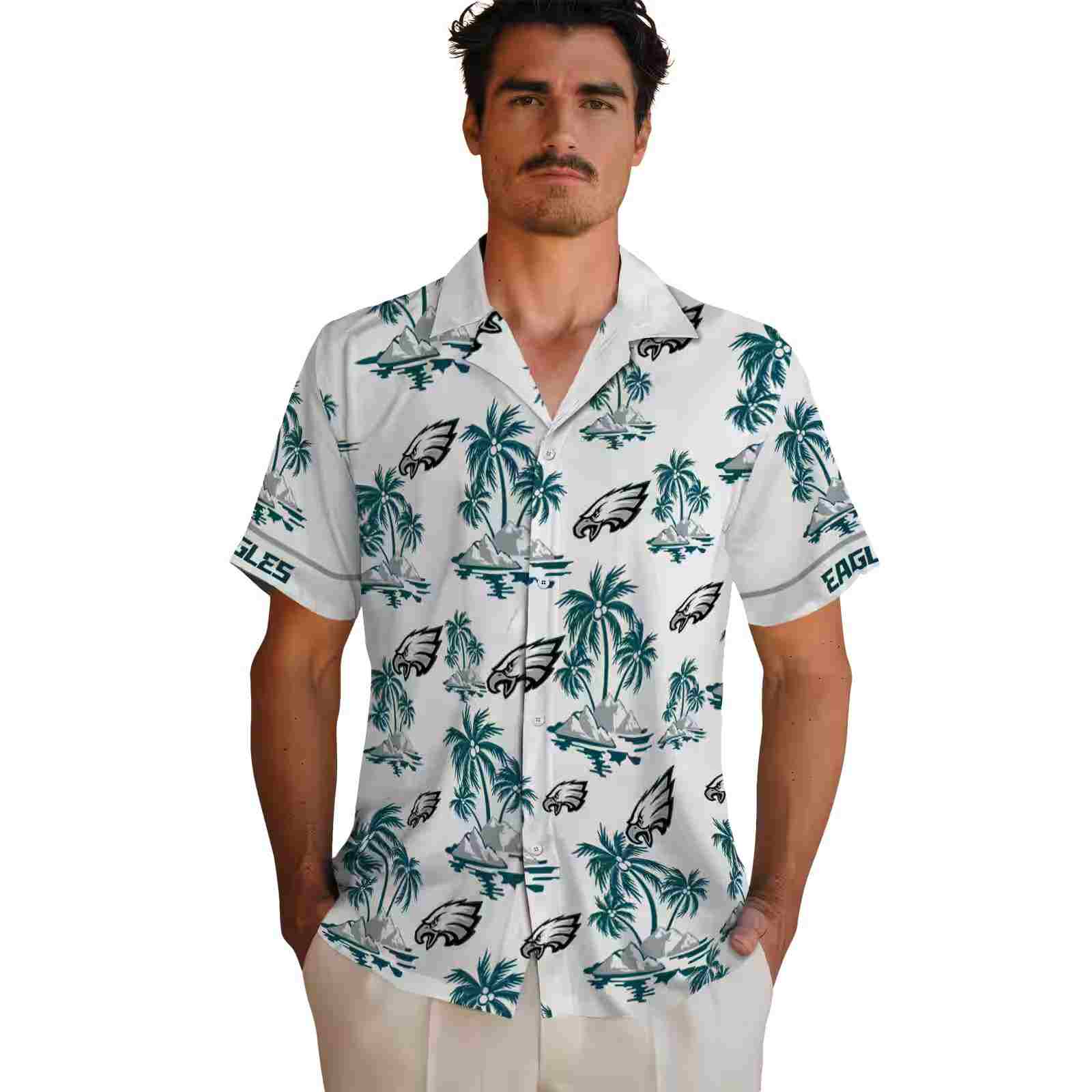 philadelphia eagles palm island print green white hawaiian shirt fashion forward