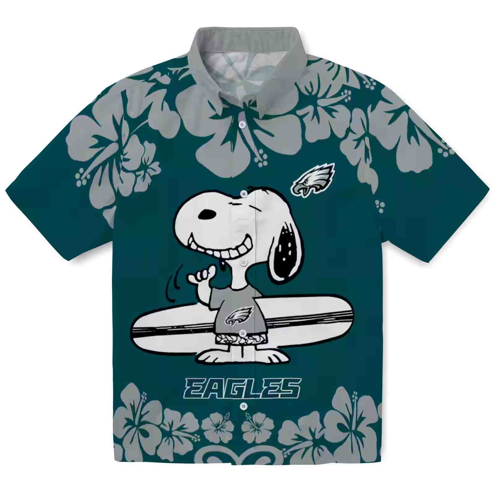 Philadelphia Eagles Snoopy Surf Green White Hawaiian Shirt