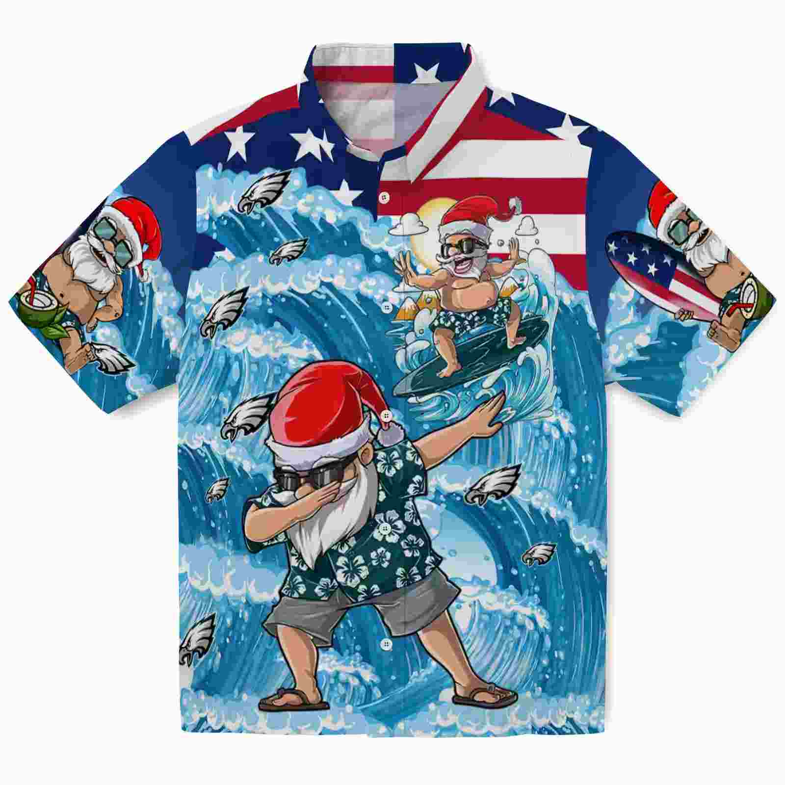 Philadelphia Eagles Surfing Santa Blue Hawaiian Shirt