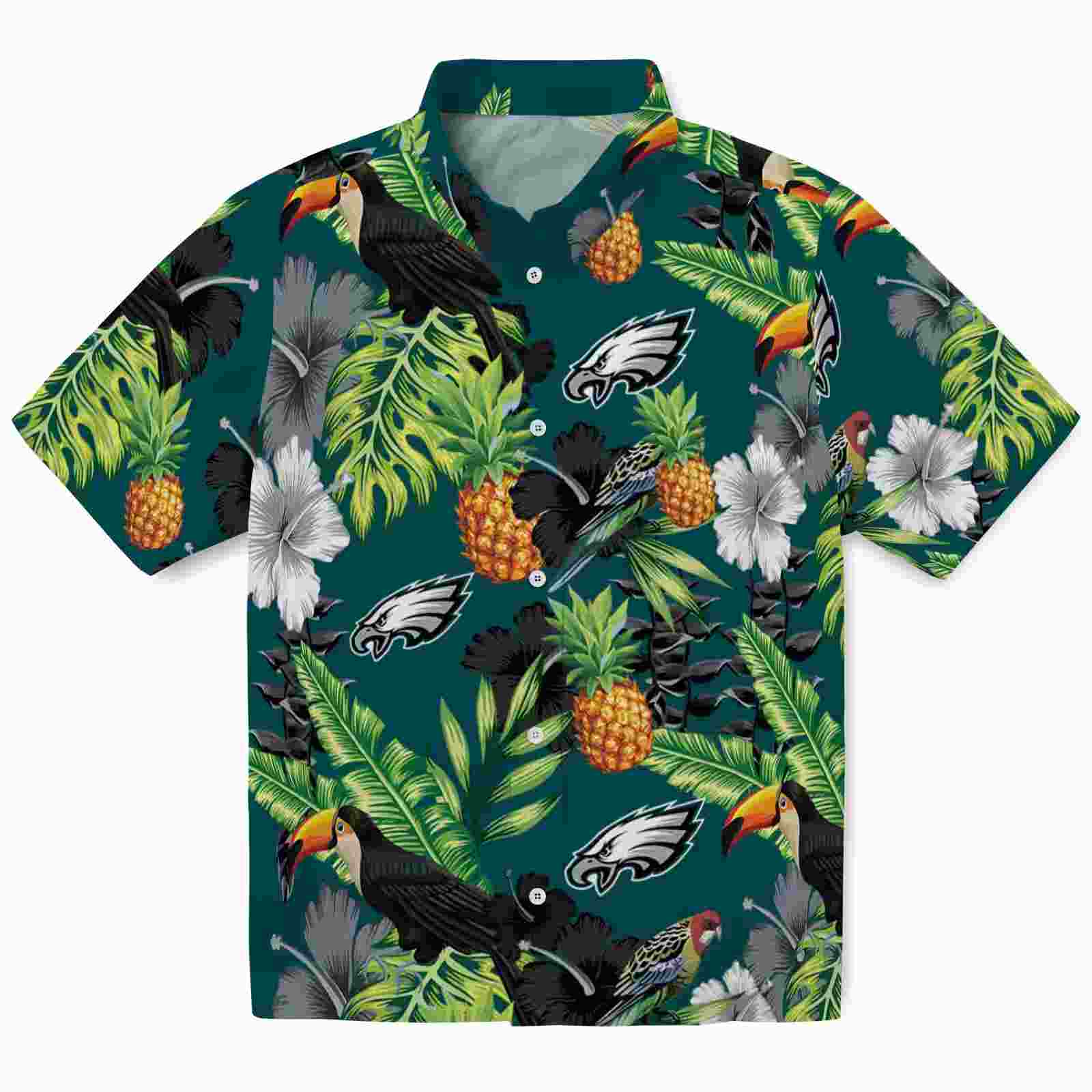 Philadelphia Eagles Toucan Hibiscus Pineapple Green Hawaiian Shirt