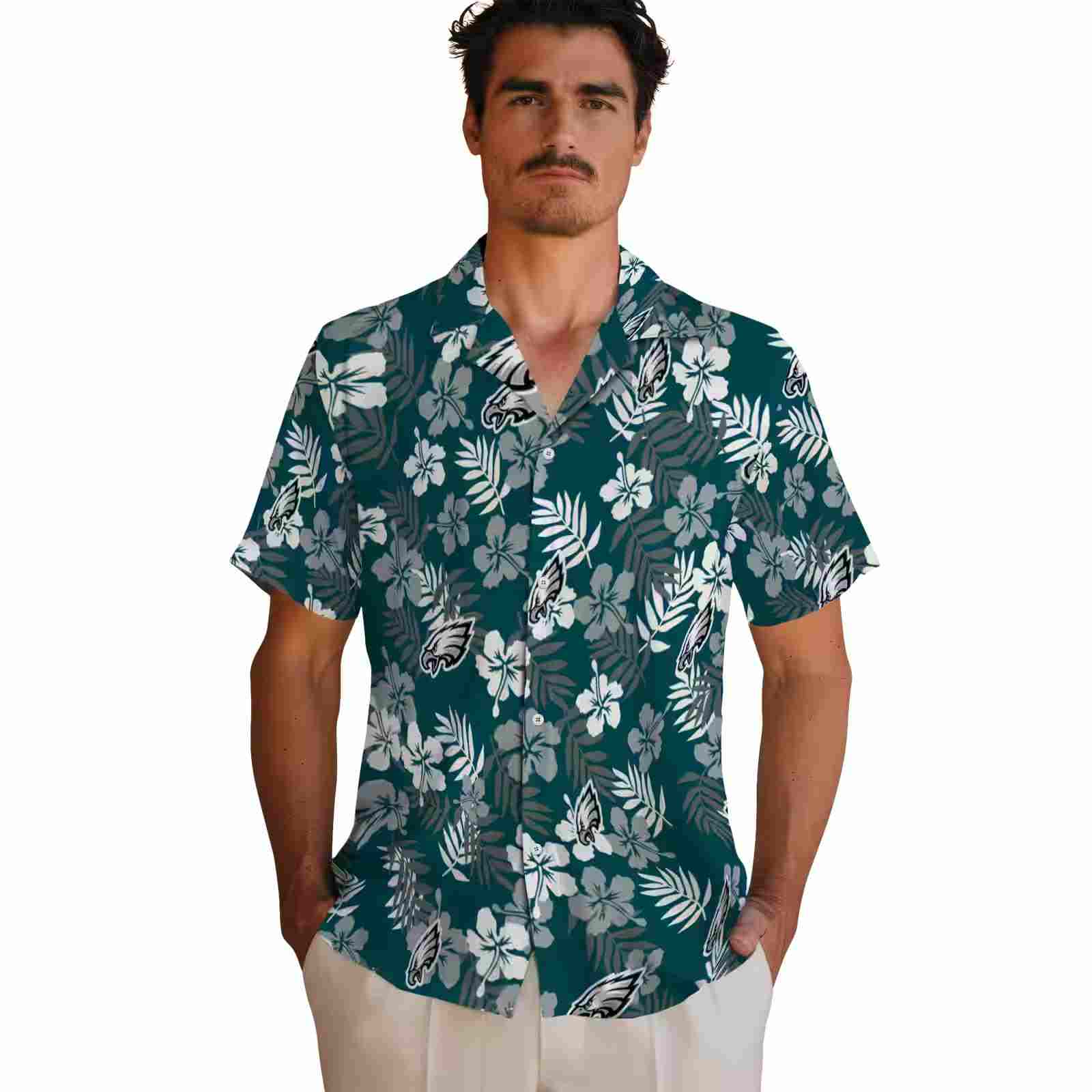 philadelphia eagles tropical floral green hawaiian shirt fashion forward