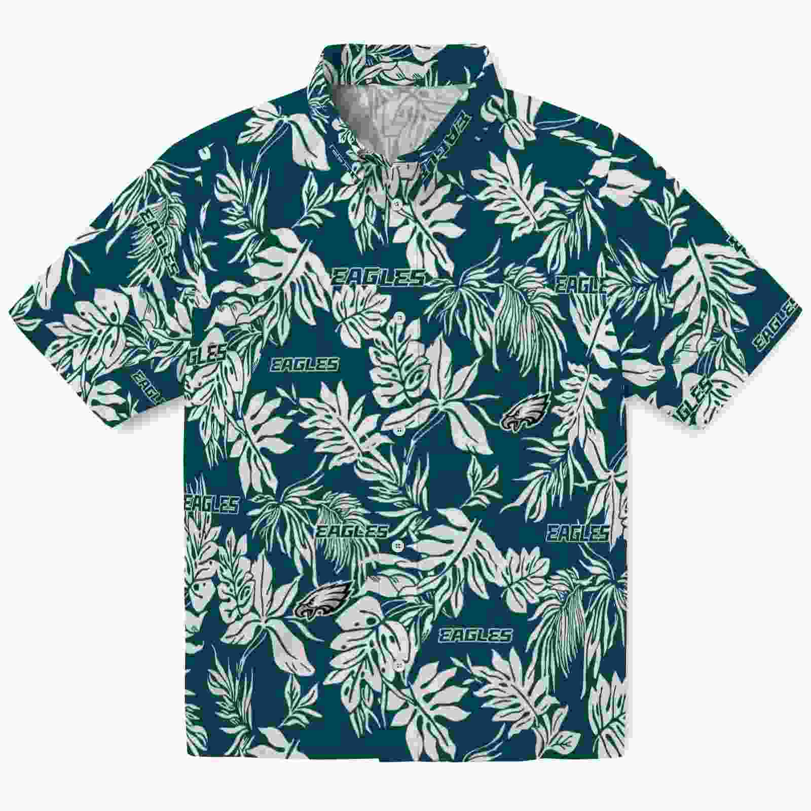 Philadelphia Eagles Tropical Leaf Green White Hawaiian Shirt