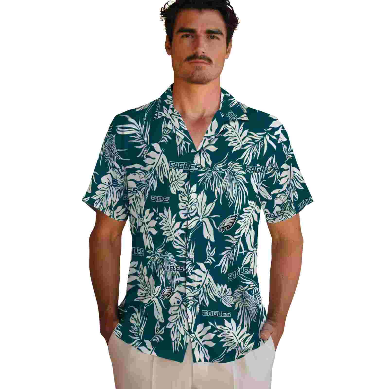 philadelphia eagles tropical leaf green white hawaiian shirt fashion forward