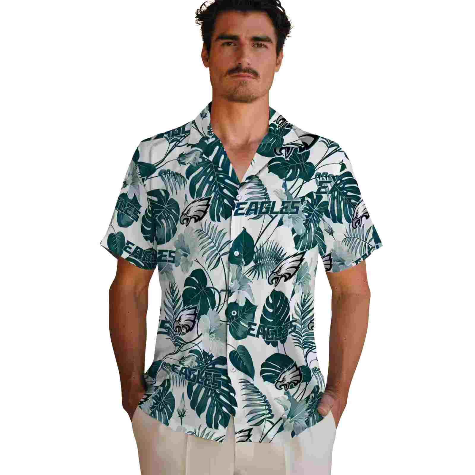 philadelphia eagles tropical plants green white hawaiian shirt fashion forward