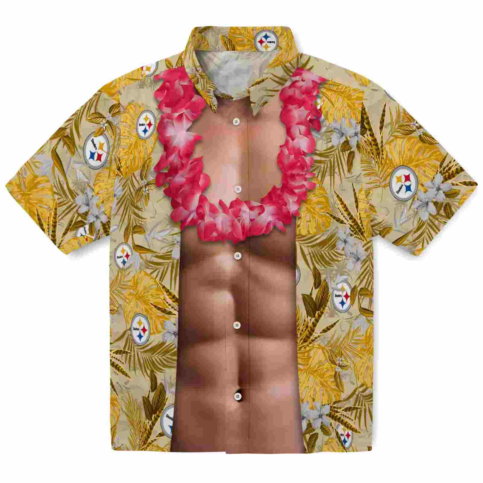 Pittsburgh Steelers Chest Illusion Gold Hawaiian Shirt