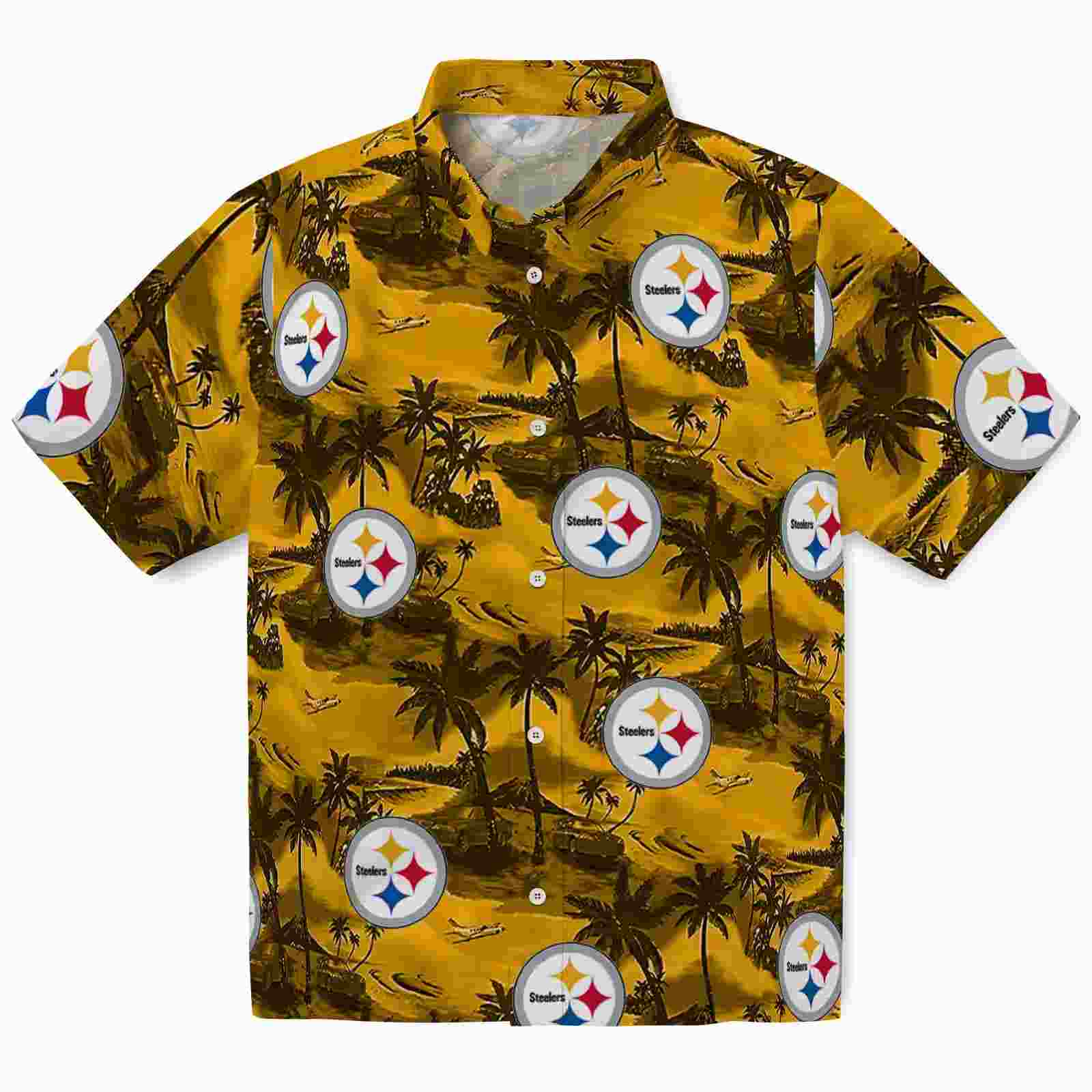 Pittsburgh Steelers Coastal Palms Gold Hawaiian Shirt