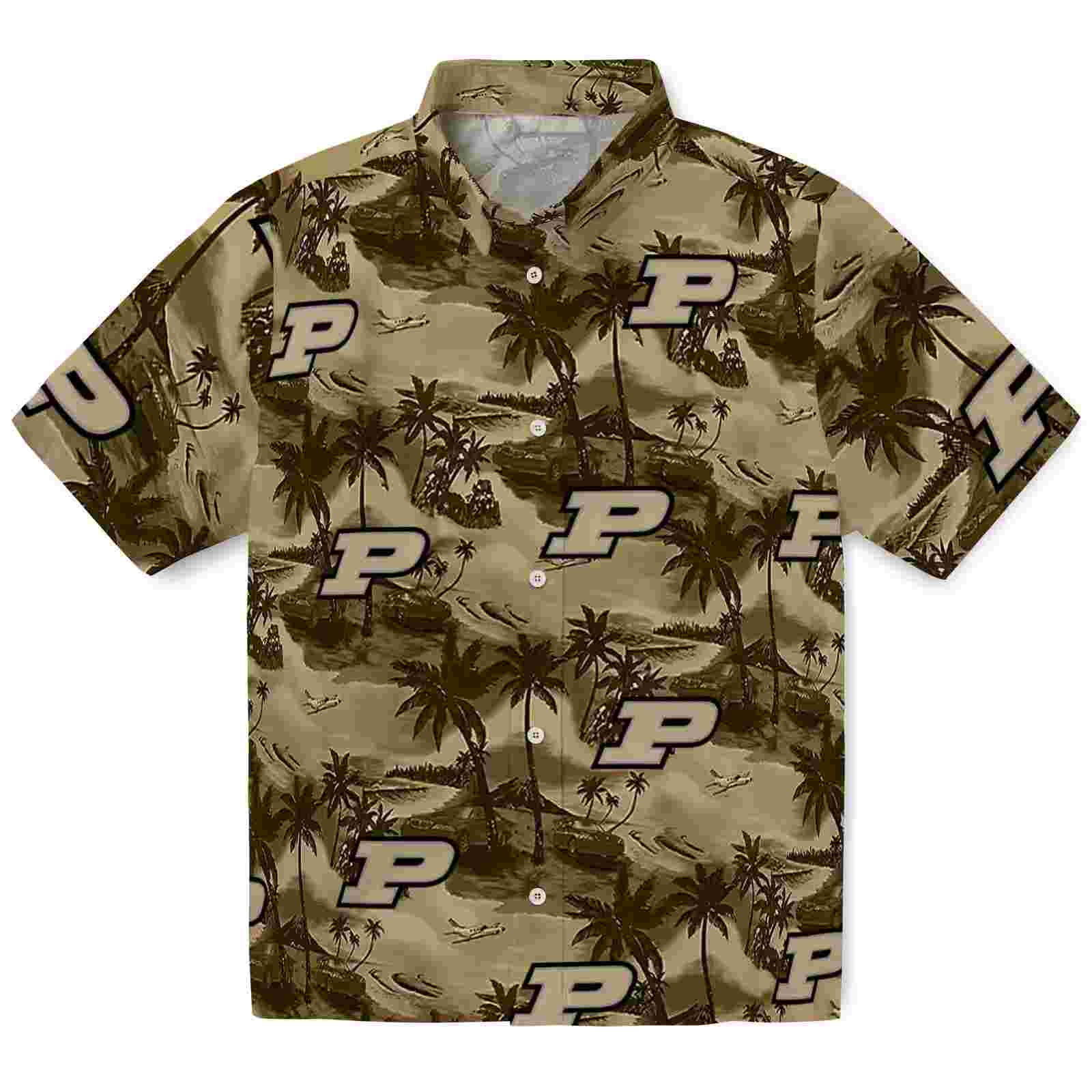 Purdue Boilermakers Coastal Palms Gold Hawaiian Shirt