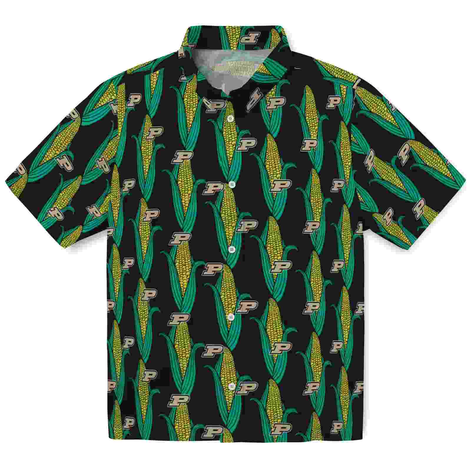 Purdue Boilermakers Corn Motifs Black Green Hawaiian Shirt