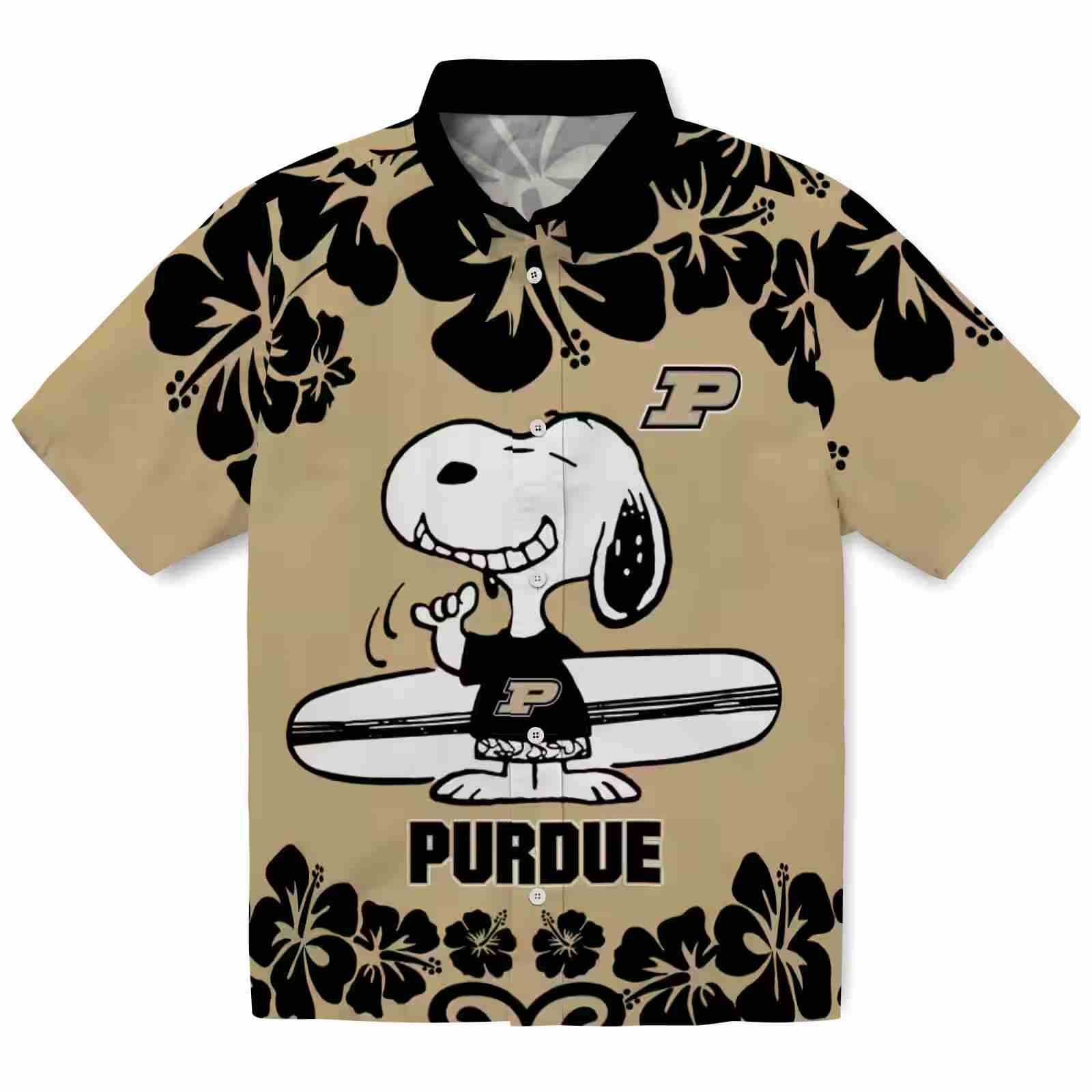 Purdue Boilermakers Snoopy Surf Gold White Hawaiian Shirt