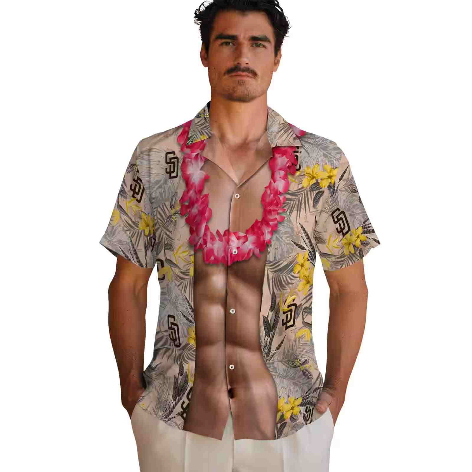 san diego padres chest illusion brown hawaiian shirt fashion forward