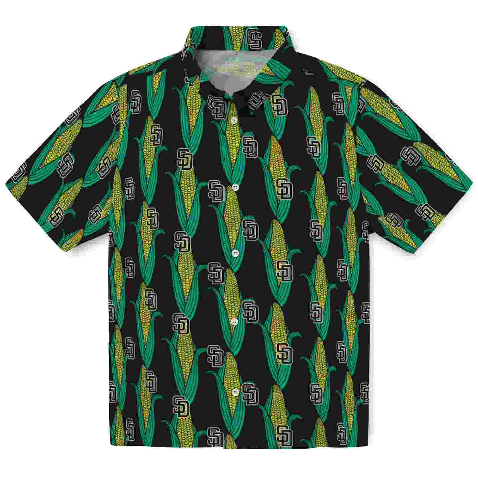 San Diego Padres Corn Motifs Black Green Hawaiian Shirt