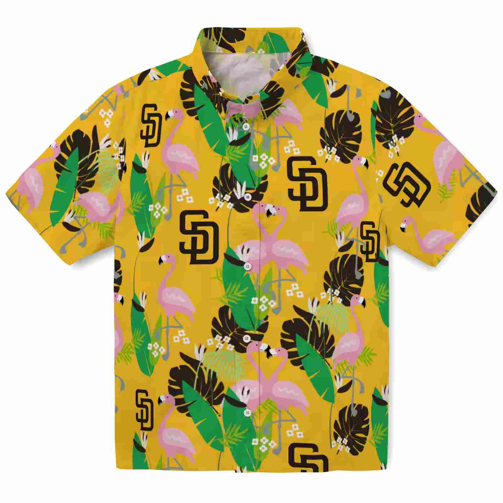 San Diego Padres Flamingo Foliage Brown Green Hawaiian Shirt