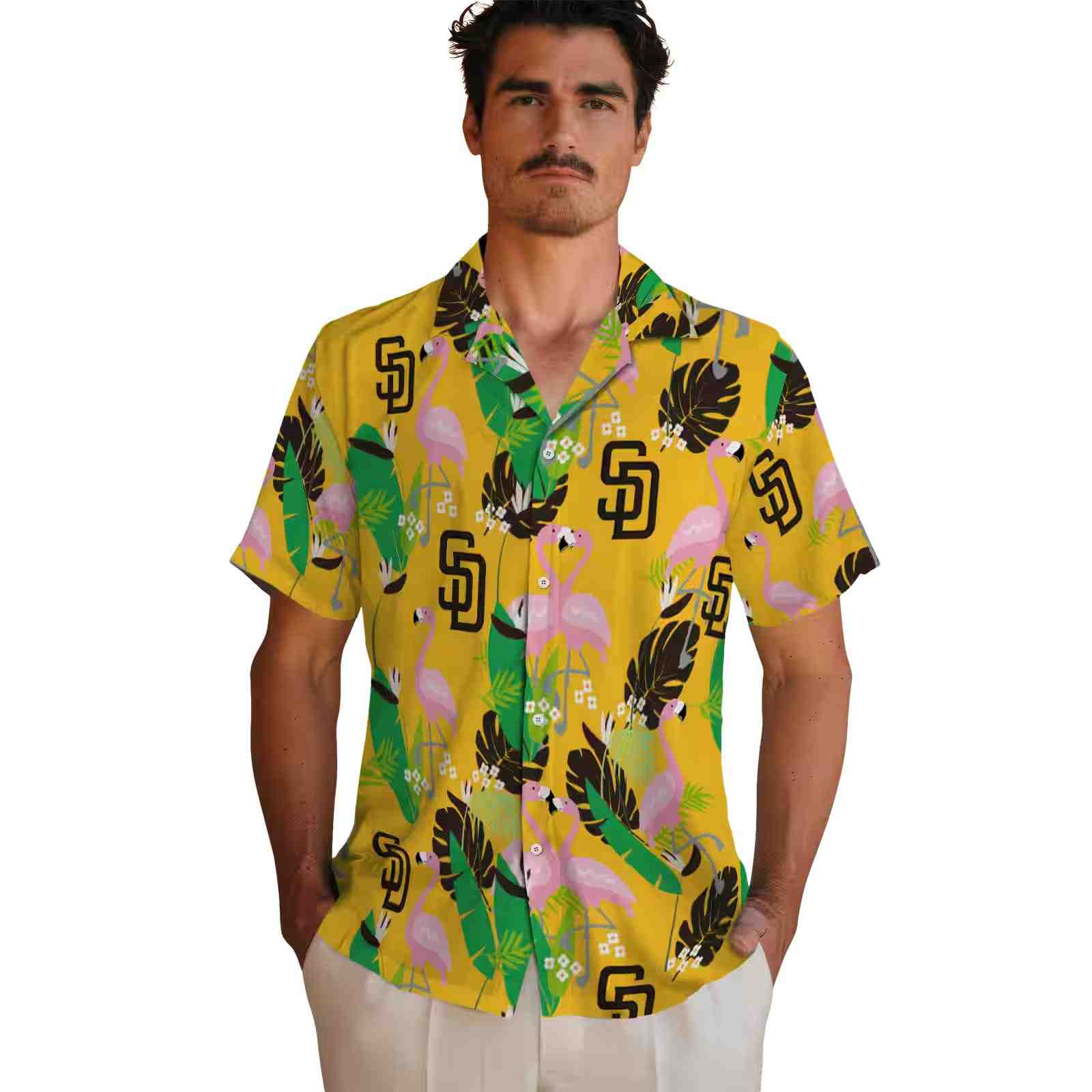 san diego padres flamingo foliage brown green hawaiian shirt fashion forward