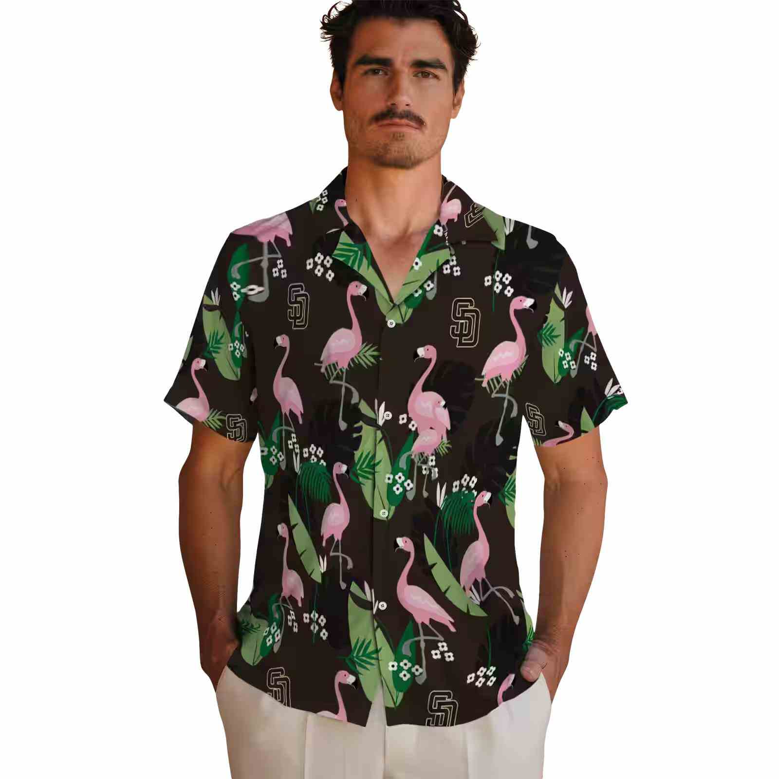 san diego padres flamingo leaf motif brown hawaiian shirt fashion forward