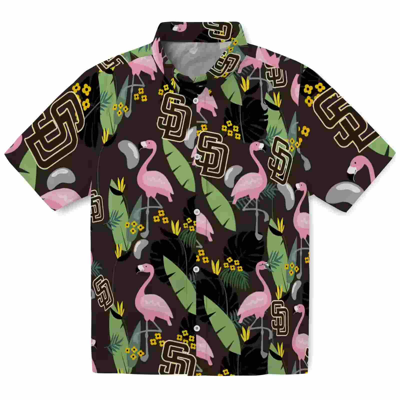 San Diego Padres Flamingo Leaves Brown Hawaiian Shirt