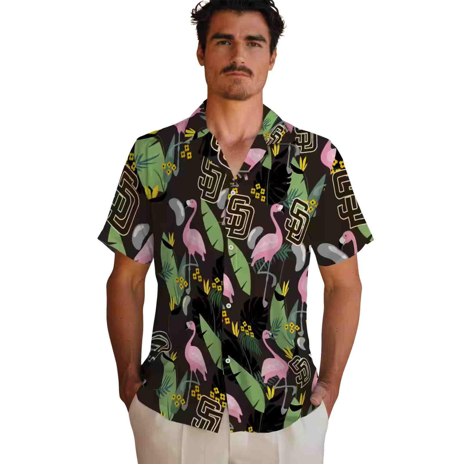 san diego padres flamingo leaves brown hawaiian shirt fashion forward