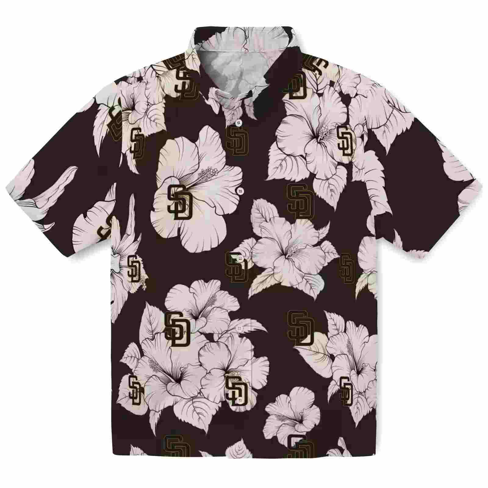 San Diego Padres Hibiscus Blooms Brown White Hawaiian Shirt