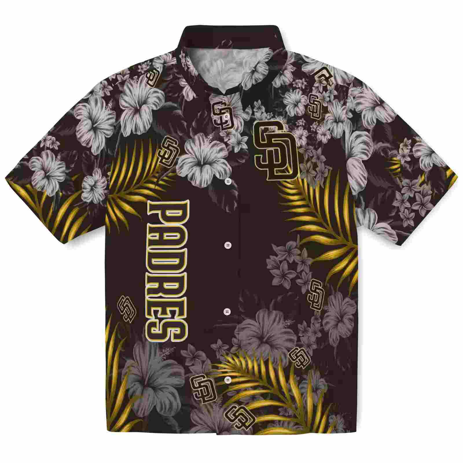 San Diego Padres Hibiscus Print Brown Hawaiian Shirt