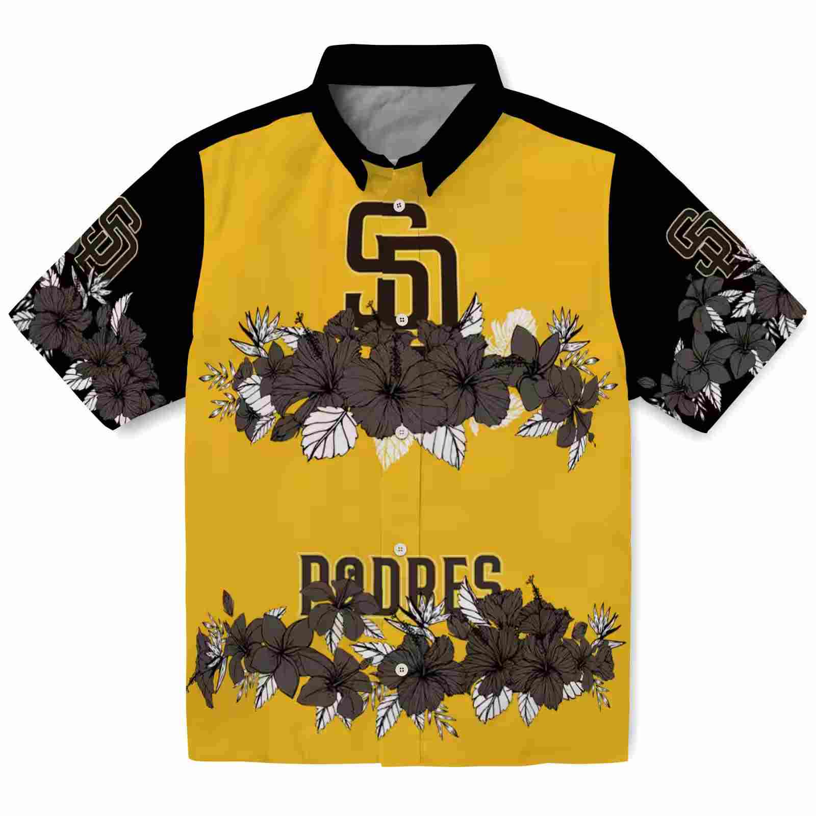 San Diego Padres Hibiscus Stripe Brown Black Hawaiian Shirt