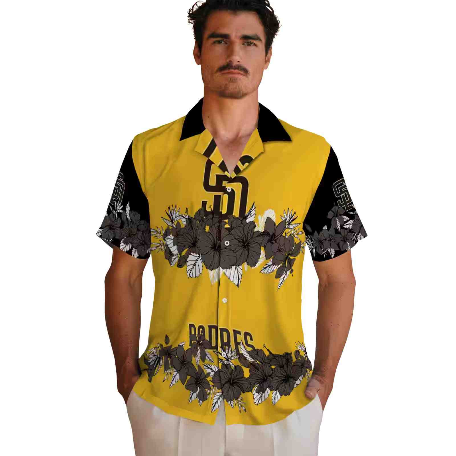 san diego padres hibiscus stripe brown black hawaiian shirt fashion forward