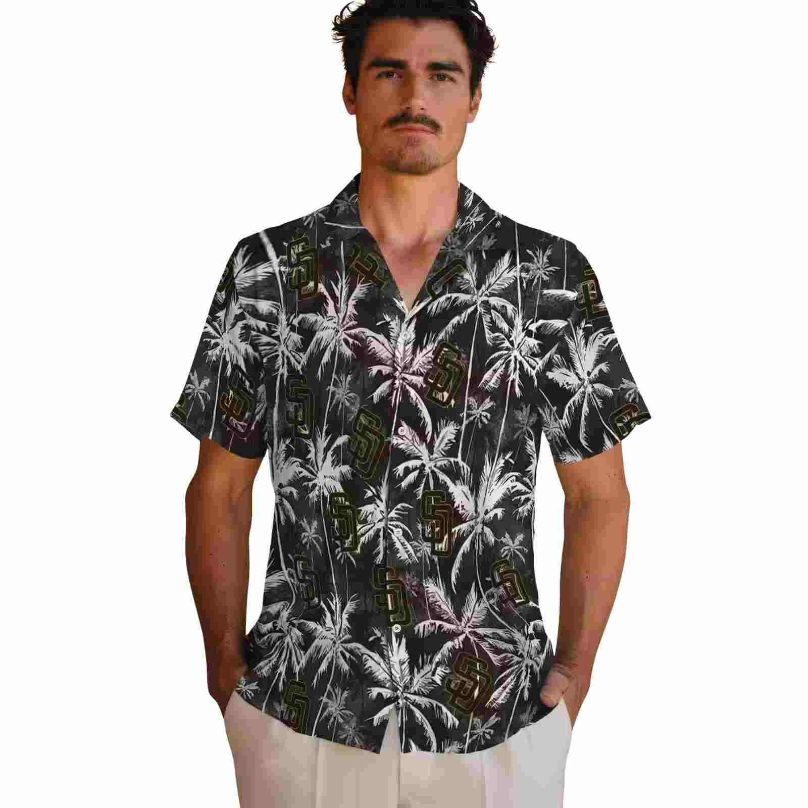 san diego padres palm pattern brown black hawaiian shirt fashion forward