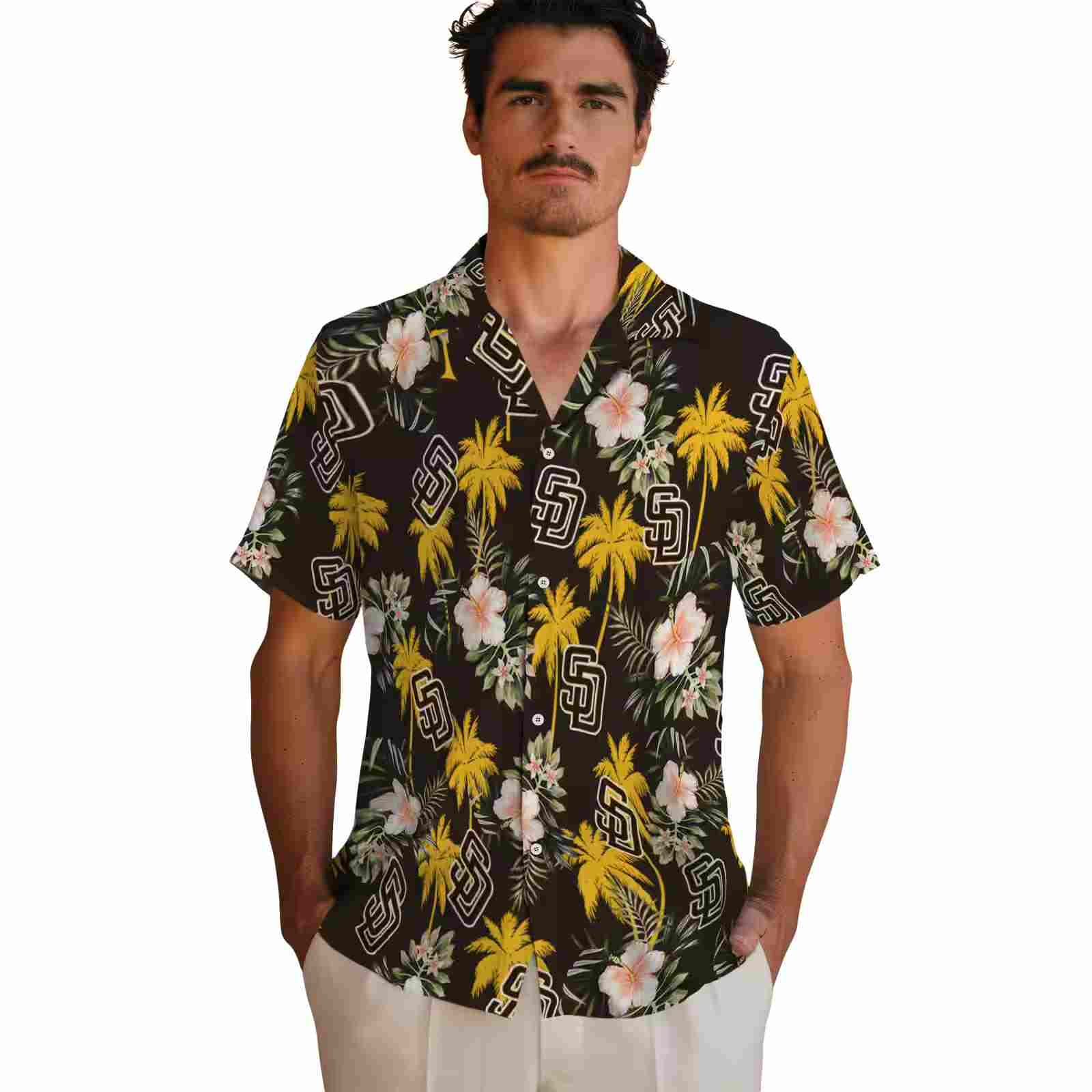 san diego padres palm tree flower brown hawaiian shirt fashion forward