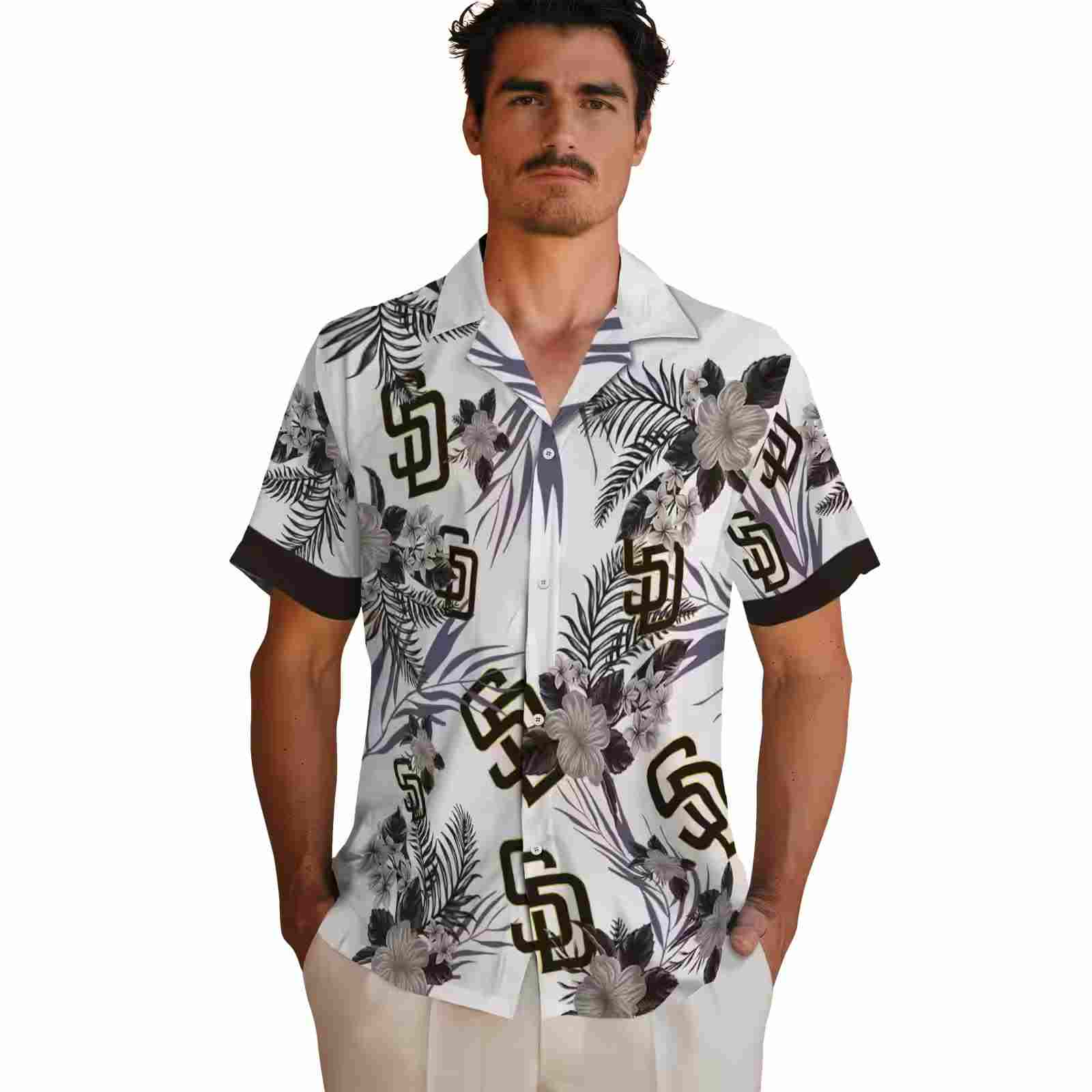 san diego padres patriotic hibiscus design brown white hawaiian shirt fashion forward