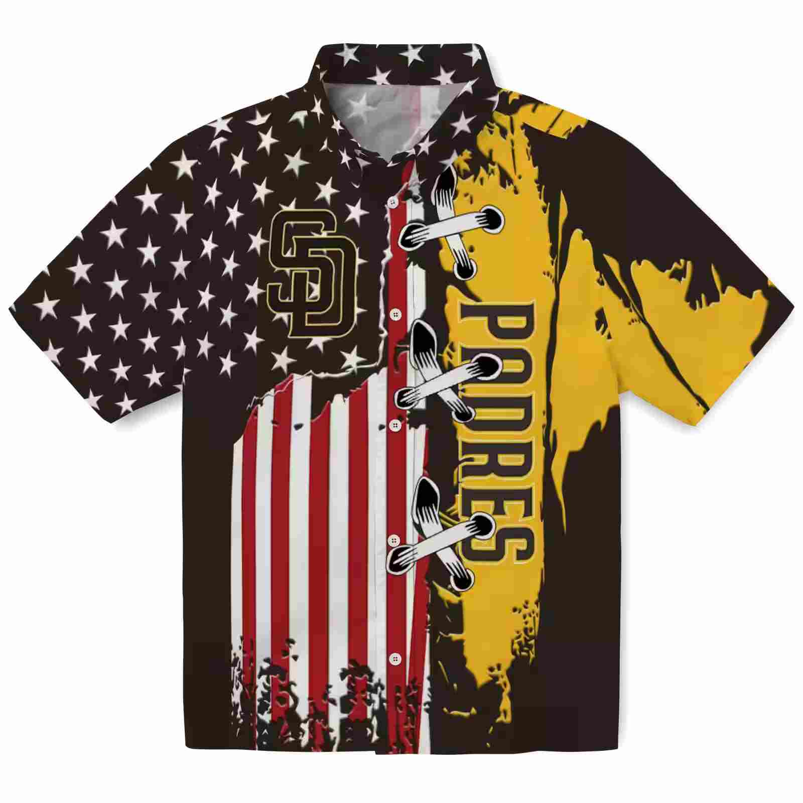 San Diego Padres Stitched Flag Brown Hawaiian Shirt