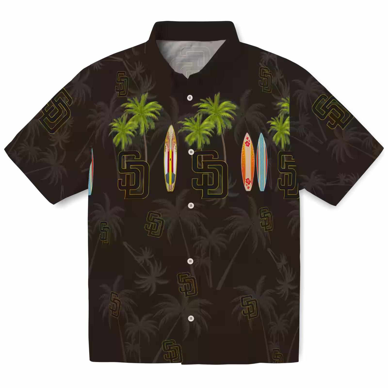 San Diego Padres Surfboard Palm Brown Hawaiian Shirt