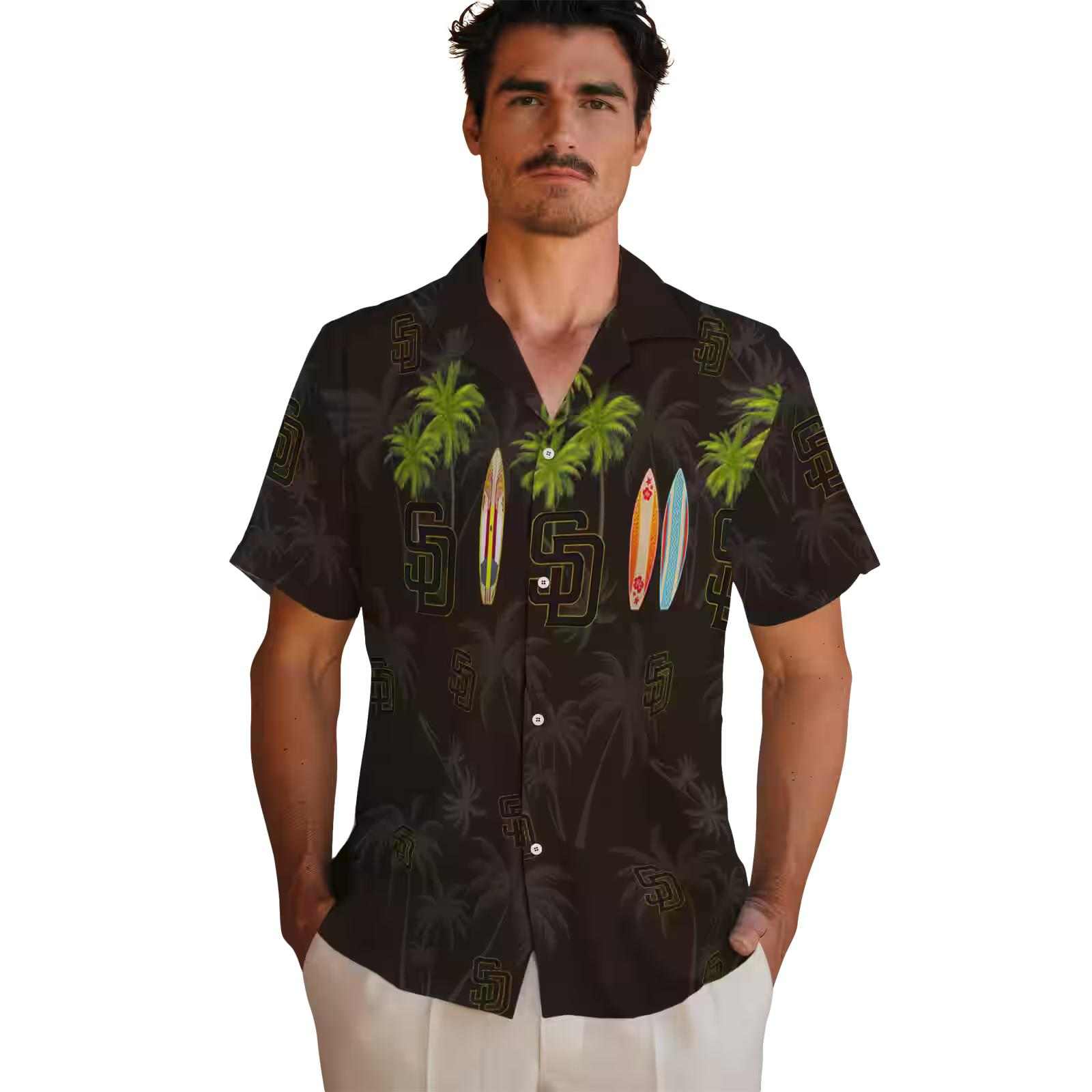 san diego padres surfboard palm brown hawaiian shirt fashion forward