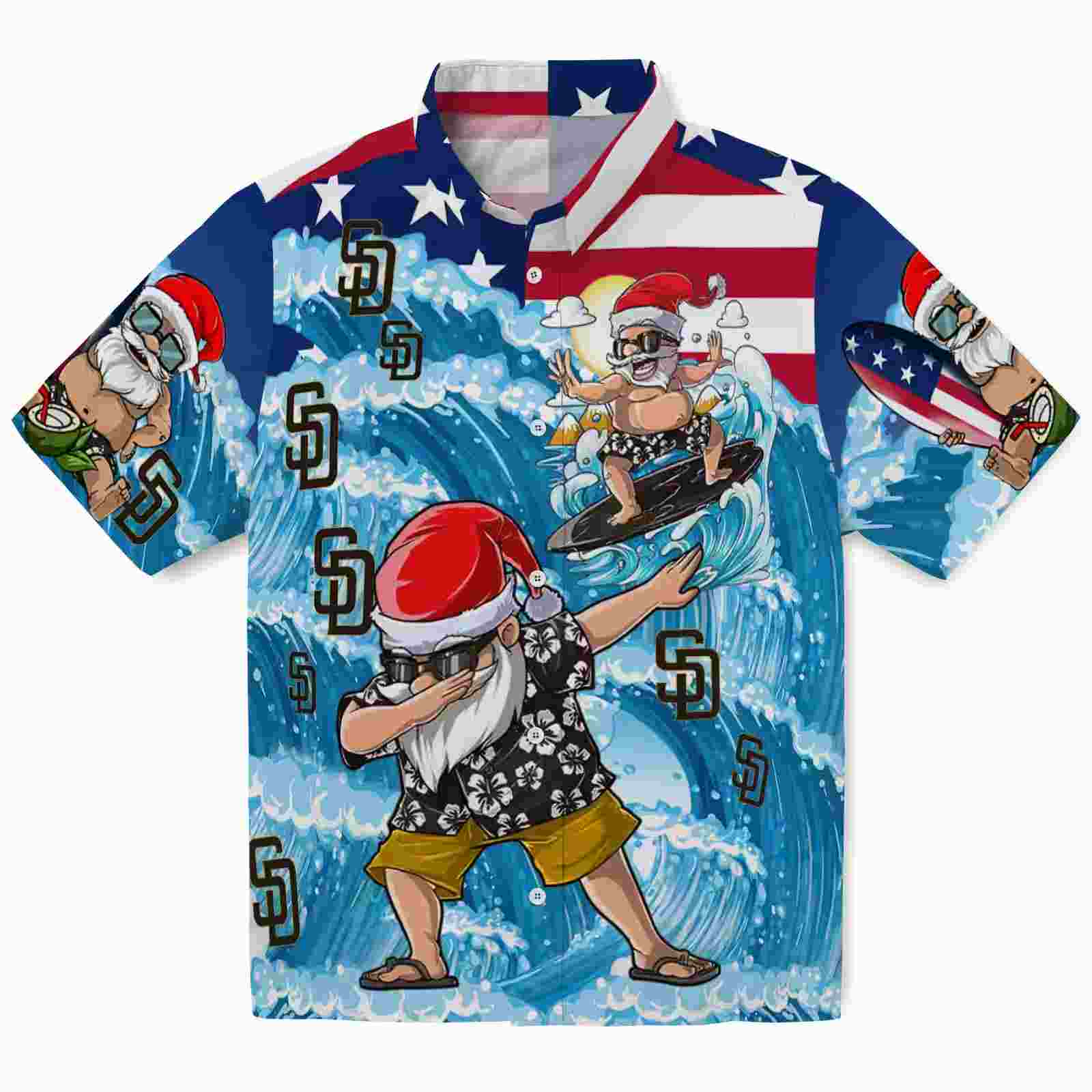 San Diego Padres Surfing Santa Blue Hawaiian Shirt