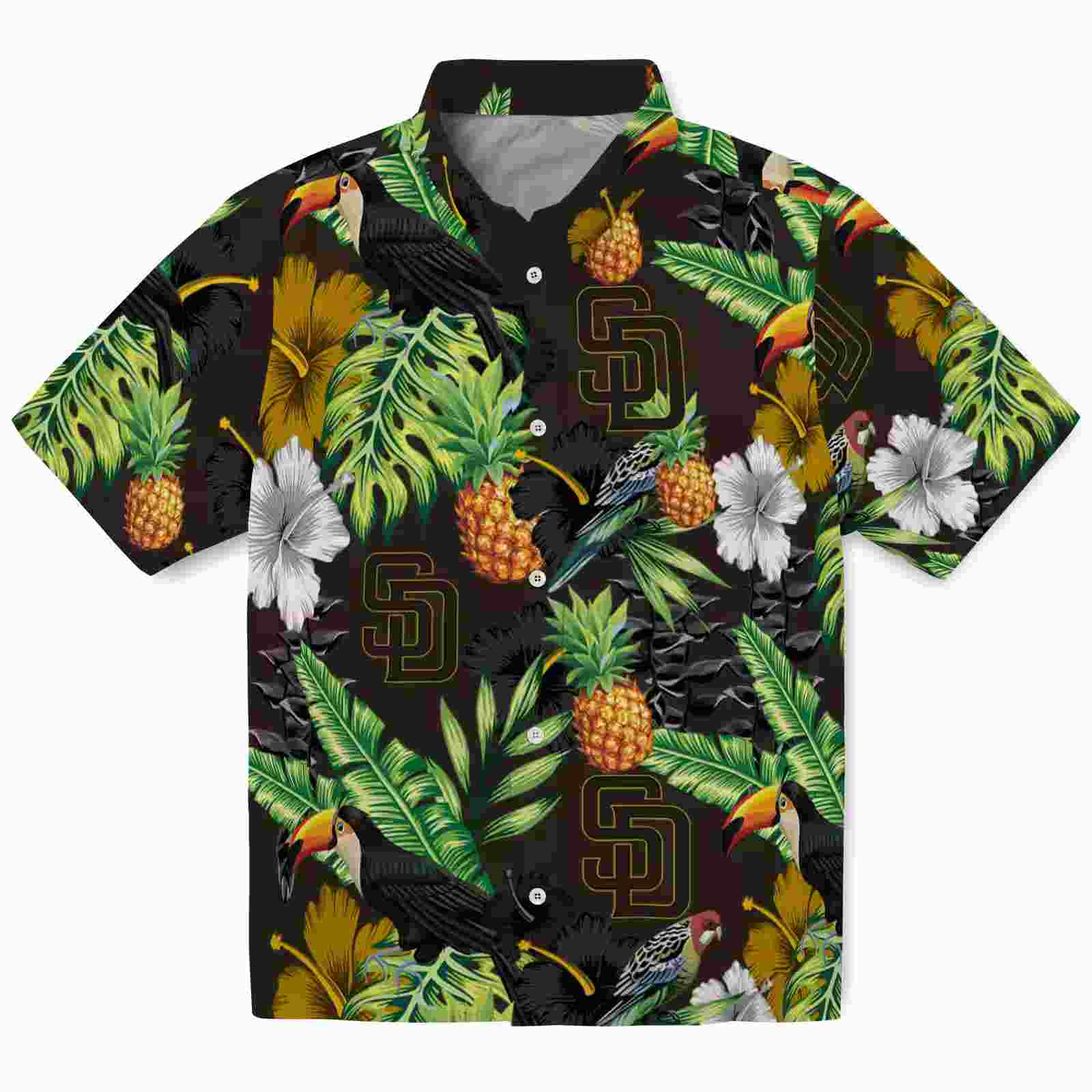 San Diego Padres Toucan Hibiscus Pineapple Brown Green Hawaiian Shirt