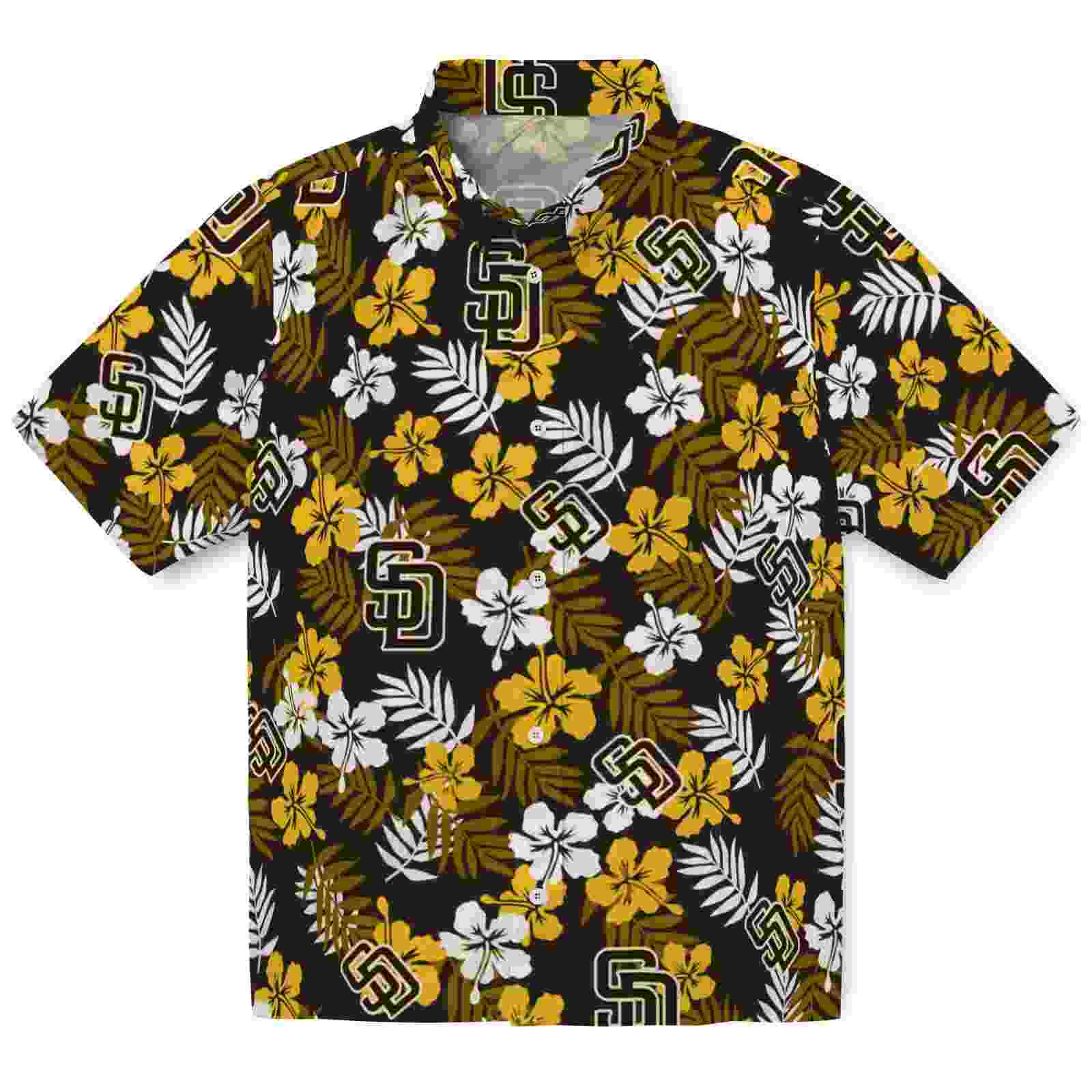 San Diego Padres Tropical Floral Brown Hawaiian Shirt