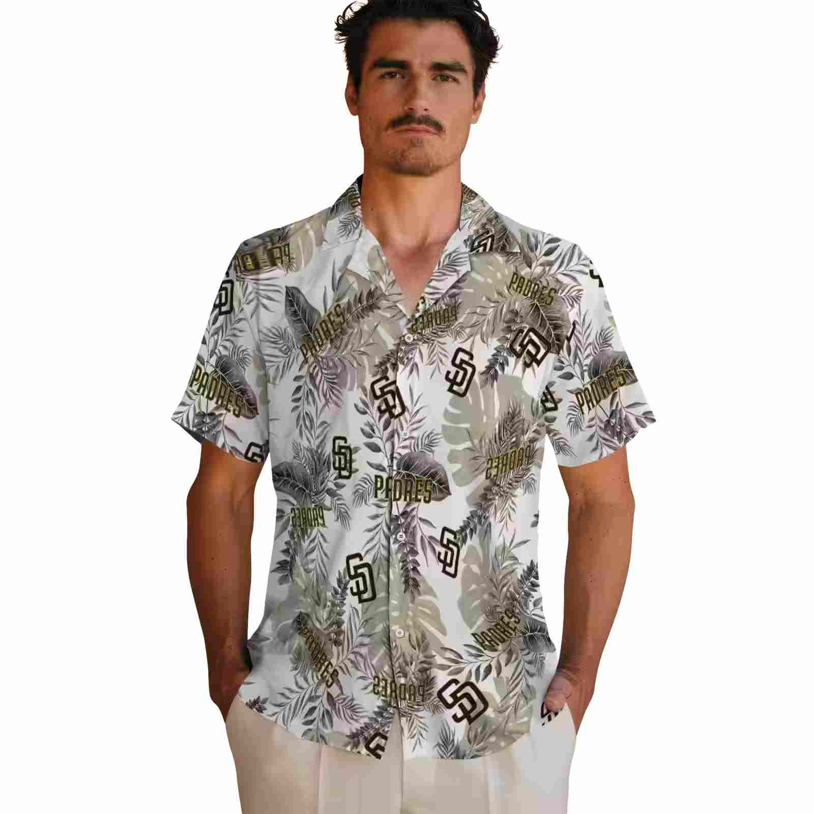 san diego padres tropical leaves white hawaiian shirt fashion forward