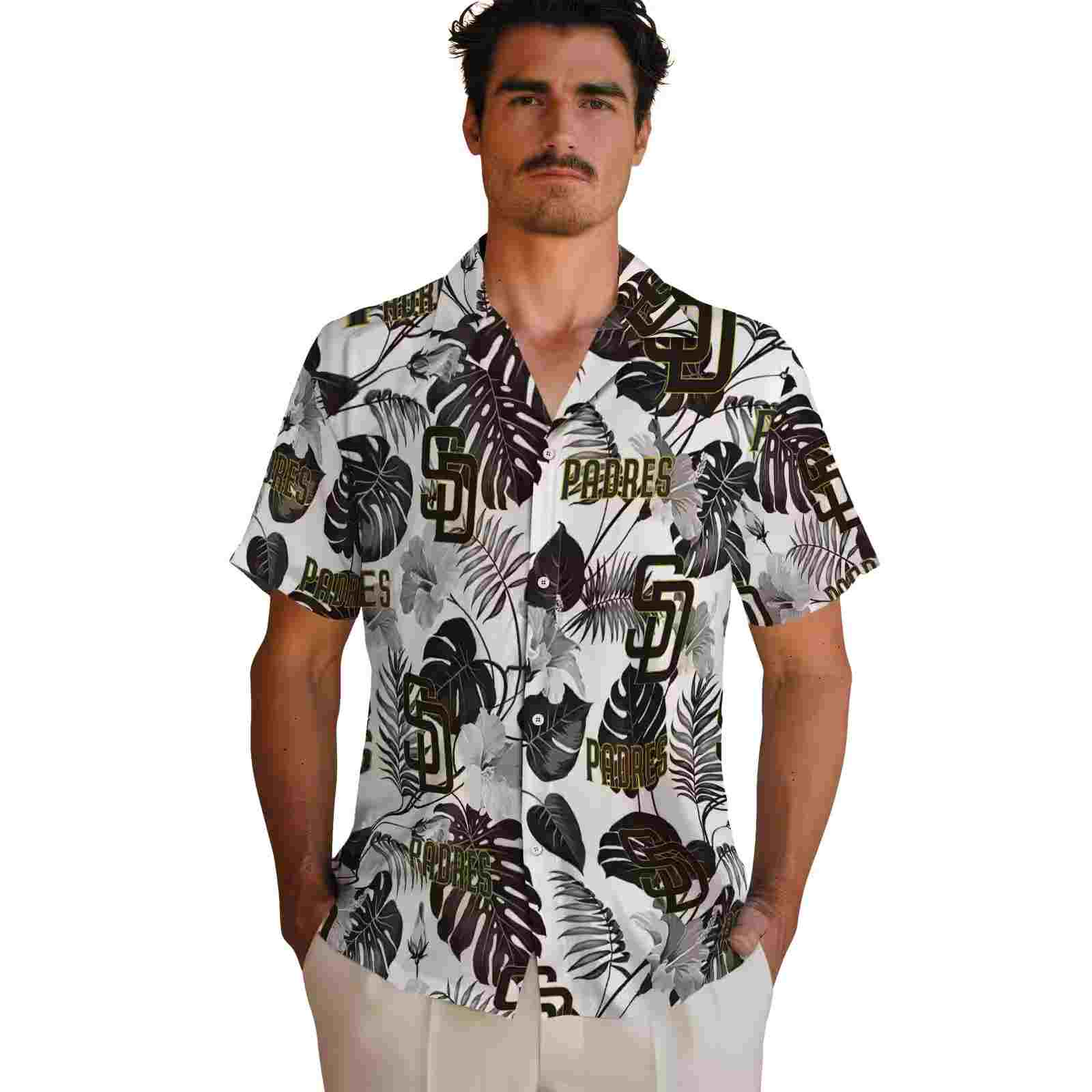 san diego padres tropical plants brown white hawaiian shirt fashion forward