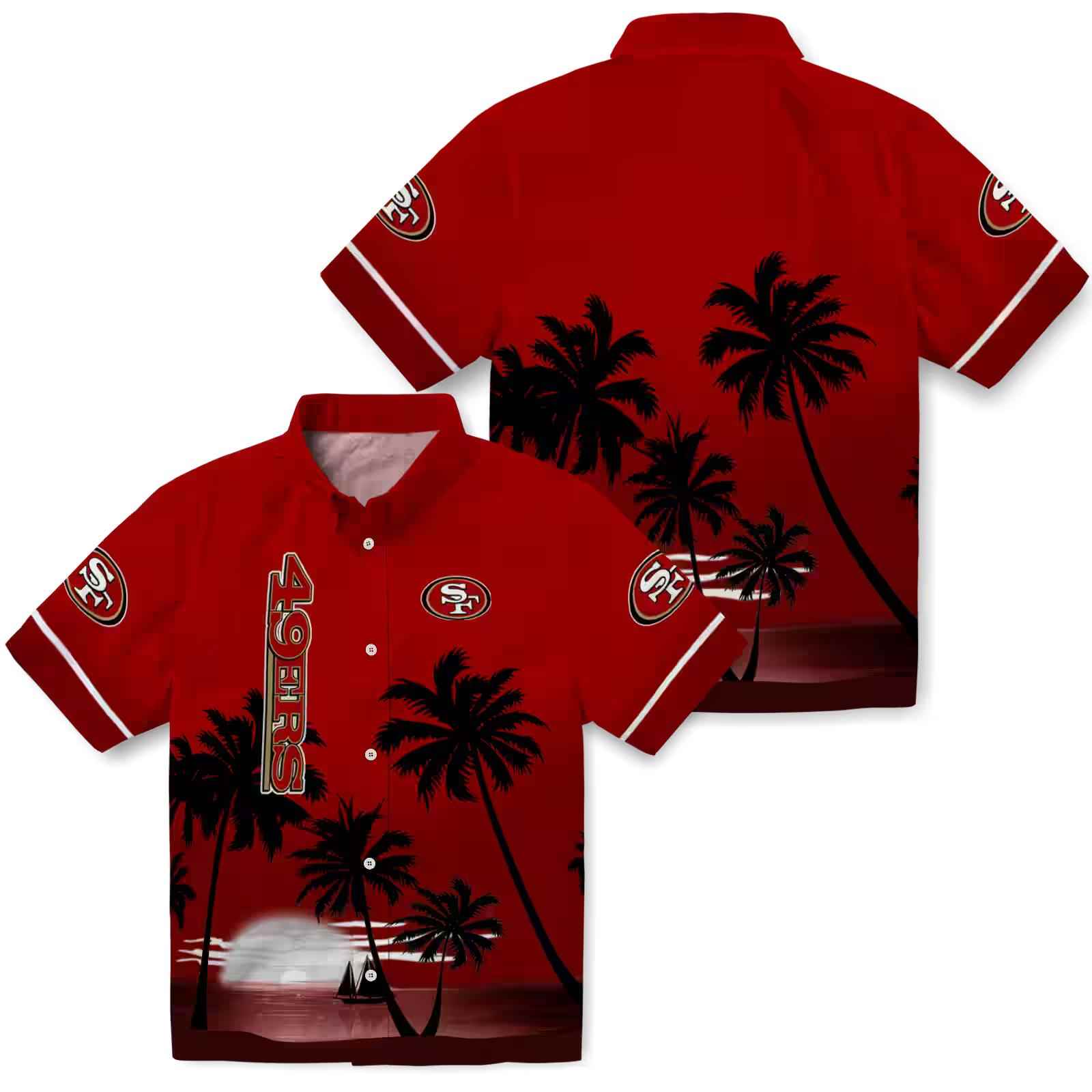 san francisco 49ers beach sunset red black hawaiian shirt high quality