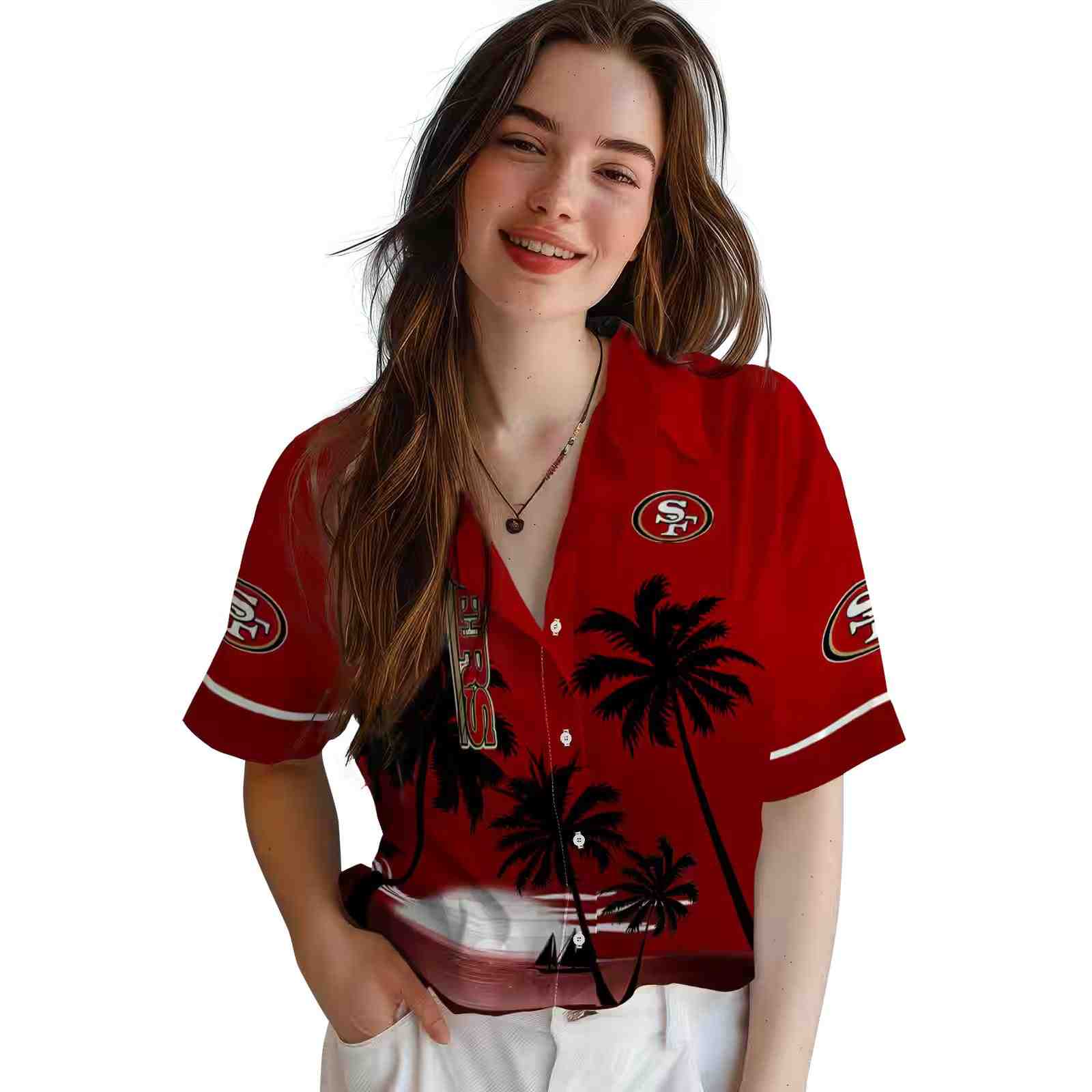 san francisco 49ers beach sunset red black hawaiian shirt latest model