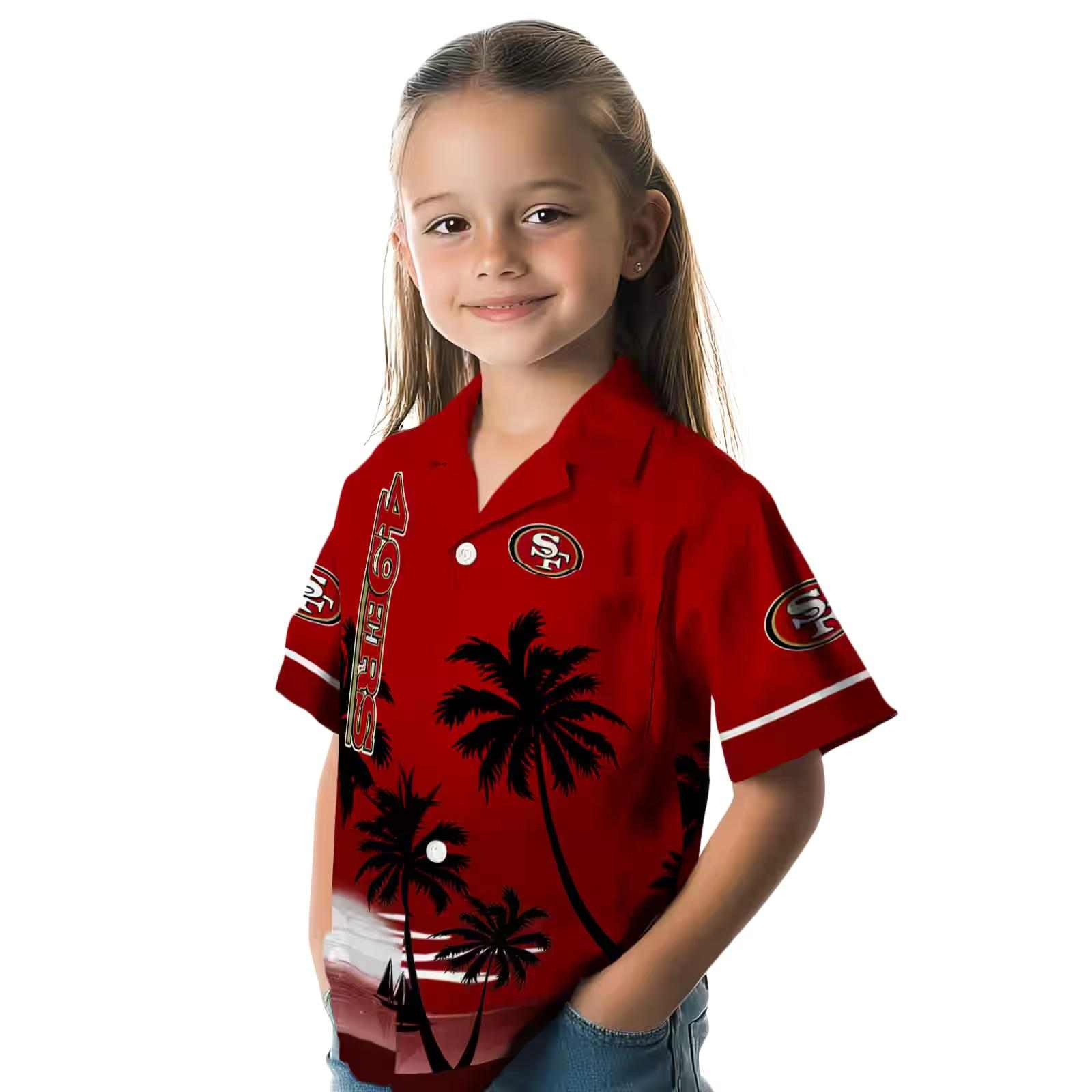 san francisco 49ers beach sunset red black hawaiian shirt premium grade