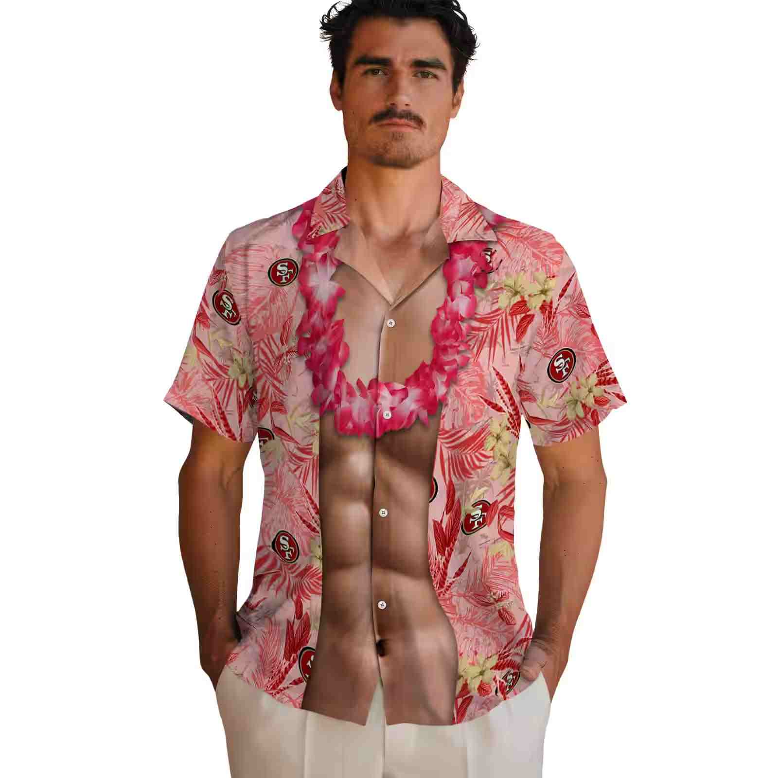 san francisco 49ers chest illusion red hawaiian shirt fashion forward