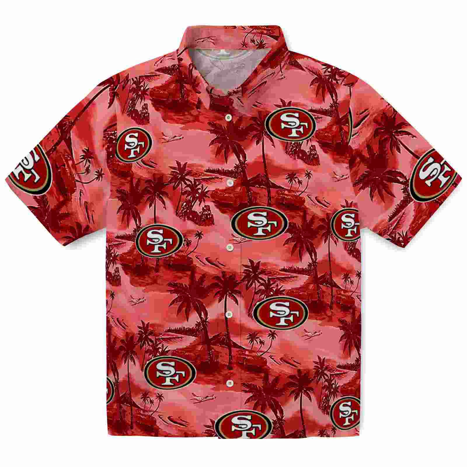 San Francisco 49ers Coastal Palms Red Hawaiian Shirt