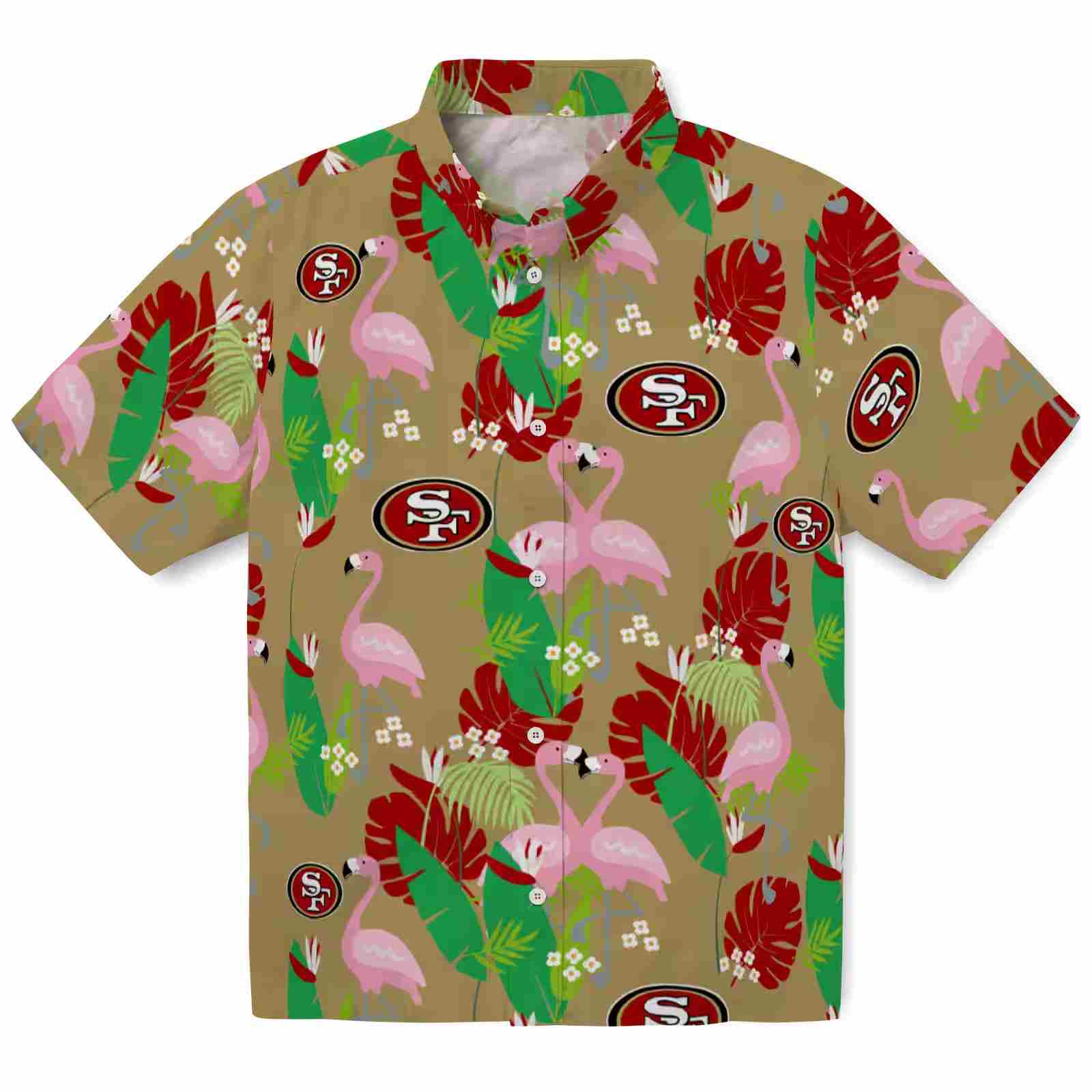 san francisco 49ers flamingo foliage red green hawaiian shirt best selling