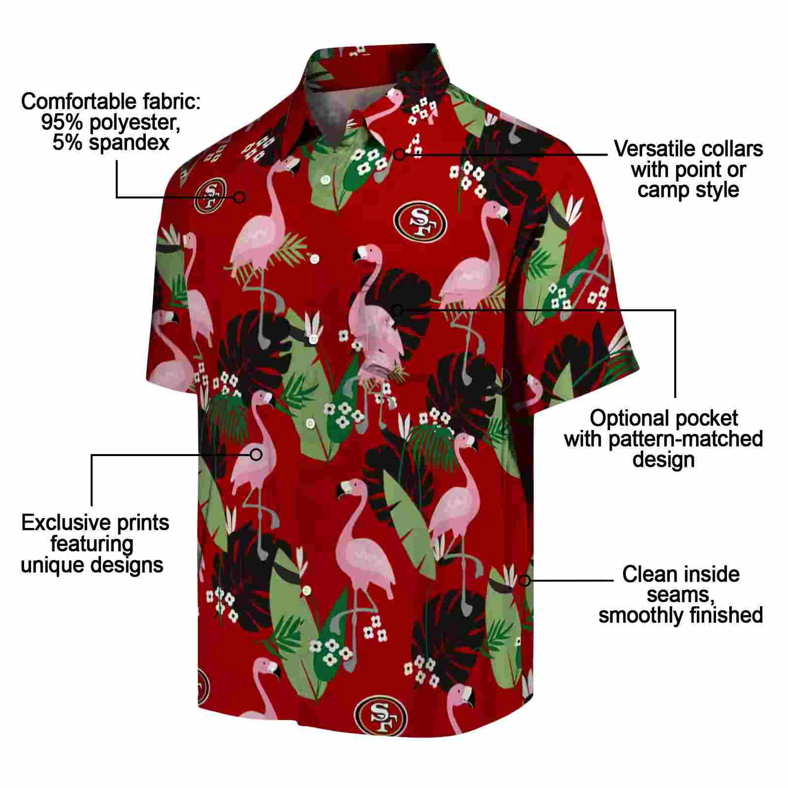 san francisco 49ers flamingo leaf motif red hawaiian shirt new arrival