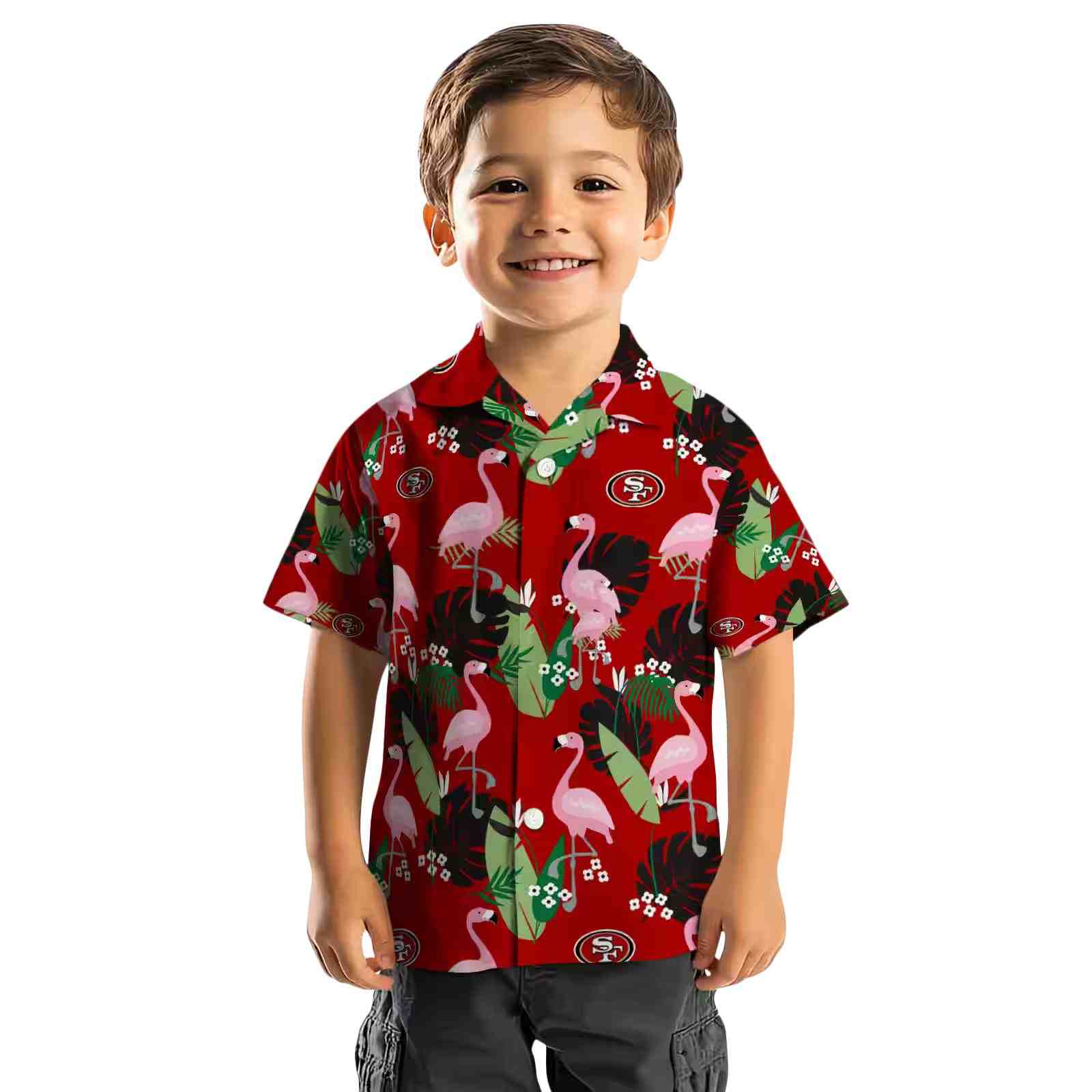 san francisco 49ers flamingo leaf motif red hawaiian shirt top rated