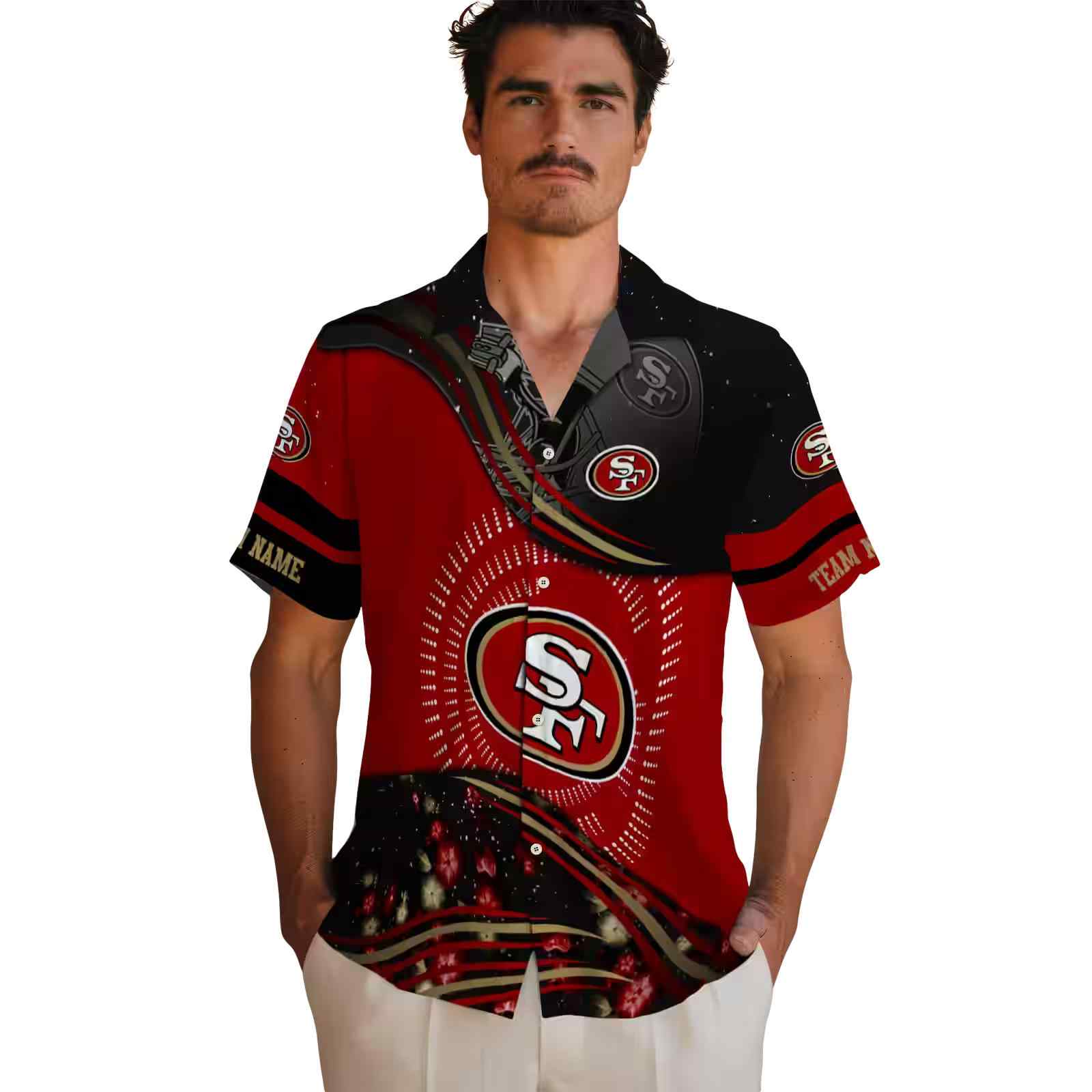 san francisco 49ers football wave red black hawaiian shirt fashion forward