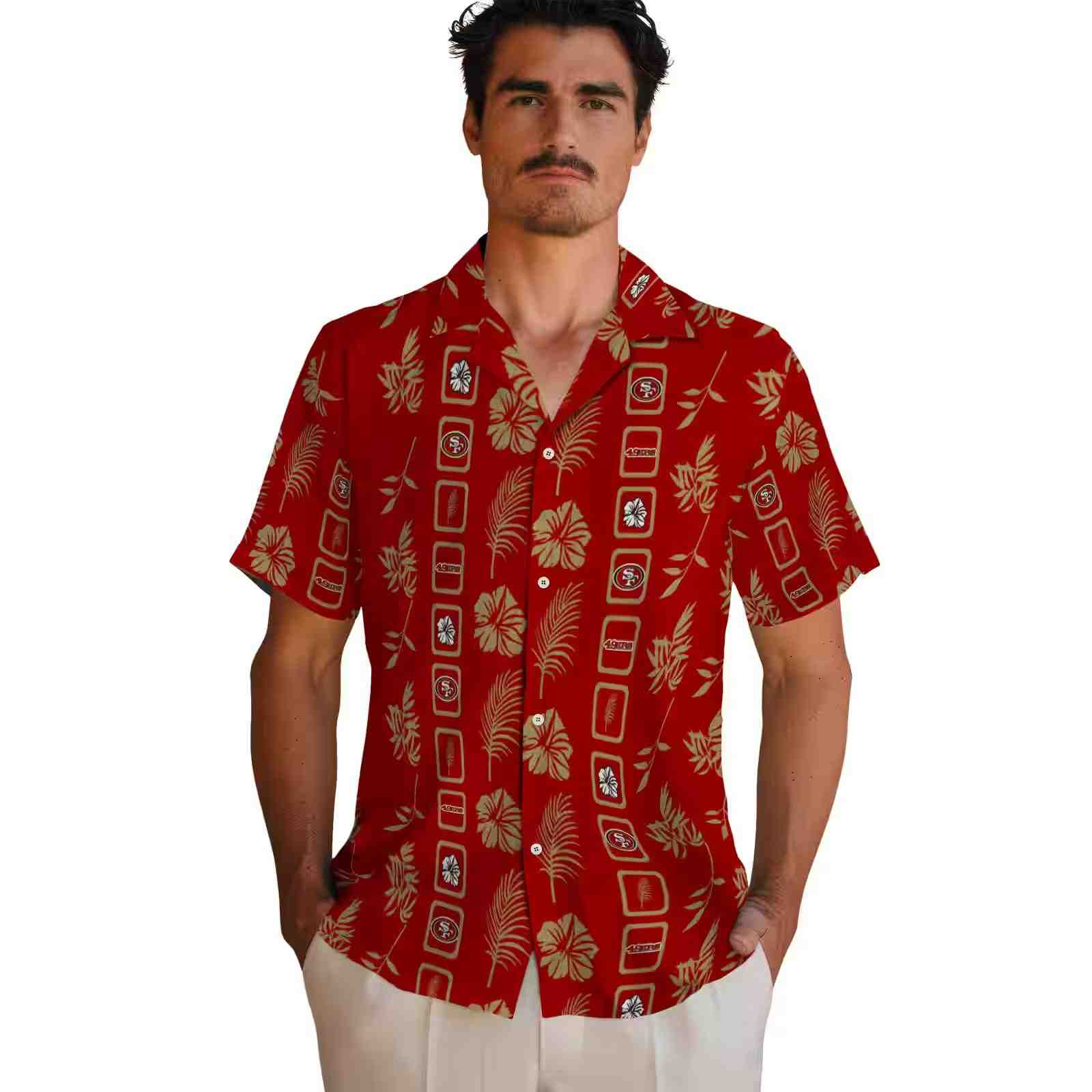 san francisco 49ers framed floral red hawaiian shirt fashion forward