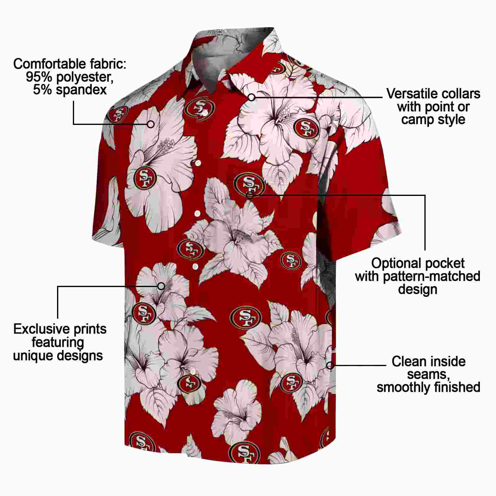 san francisco 49ers hibiscus blooms red white hawaiian shirt new arrival