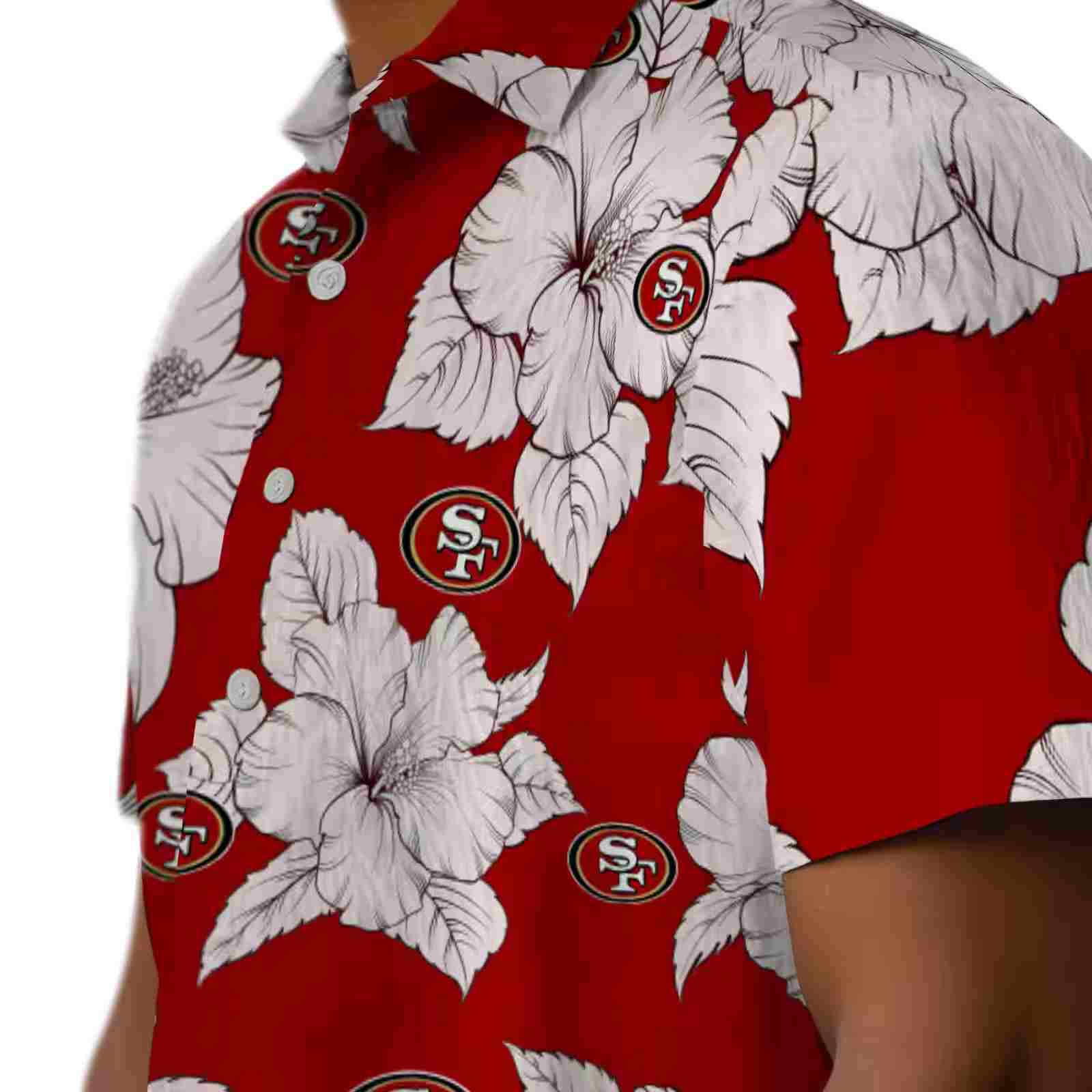 san francisco 49ers hibiscus blooms red white hawaiian shirt trendy